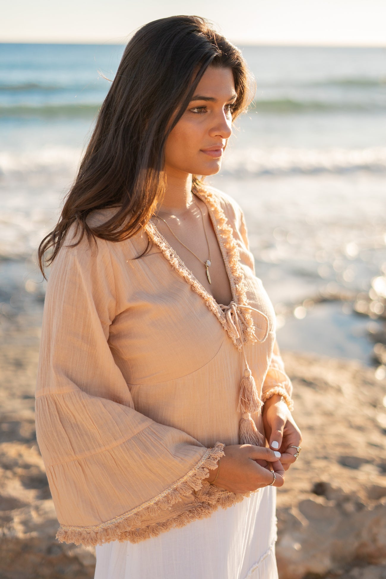 Bohemian blouse in powder van ibzmode, Brands of Ibiza