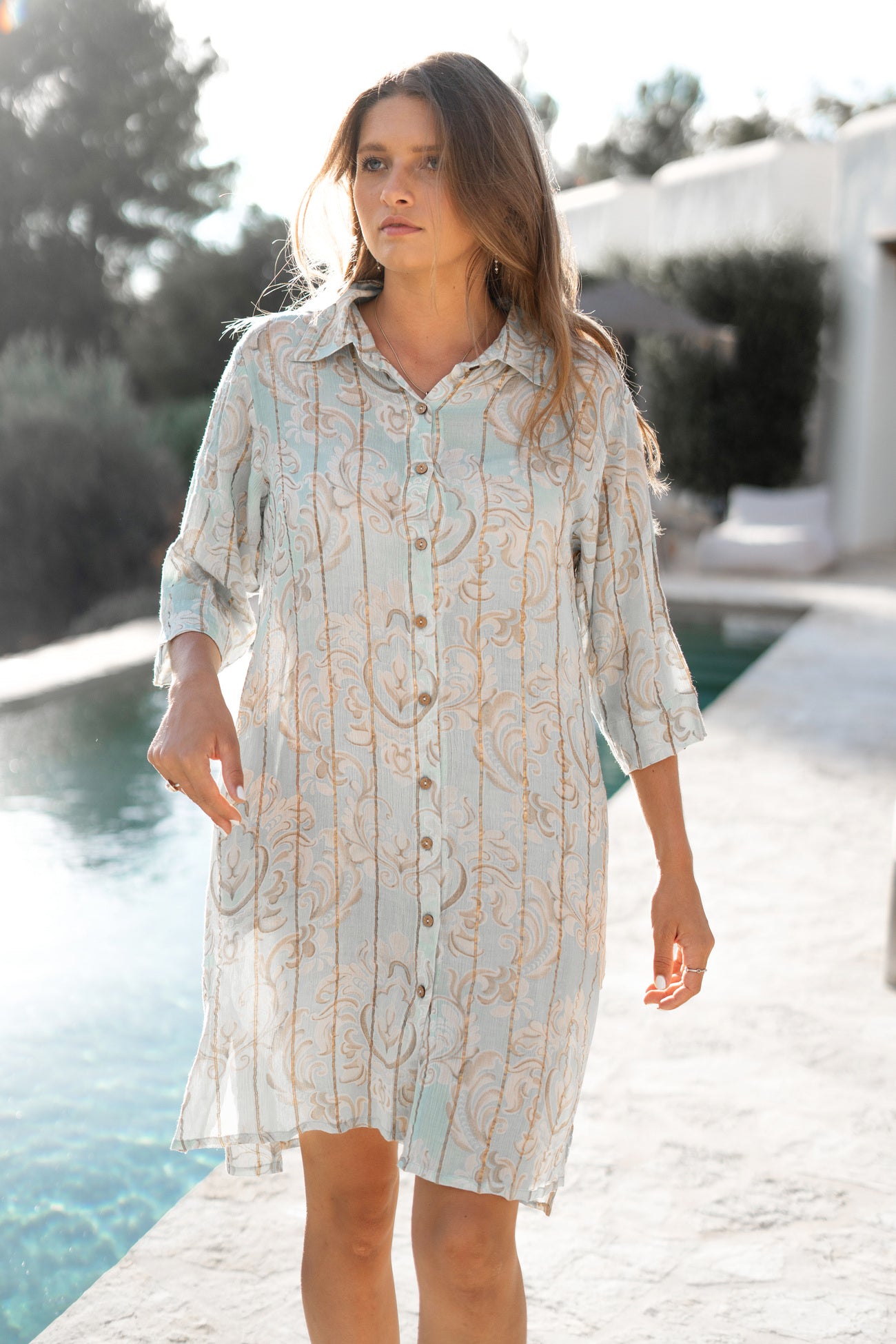 Bohemian blouse in pale blue van ibzmode, Brands of Ibiza