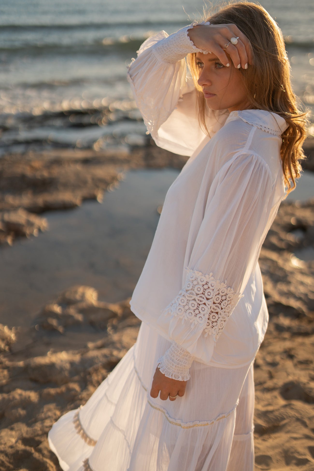 Weiße Bluse im Bohemian-Stil von Ibizamode mit lockerem Schnitt