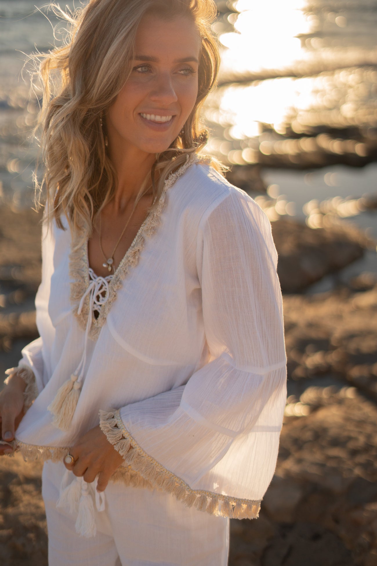 Bohemian blouse in white van ibzmode, Brands of Ibiza