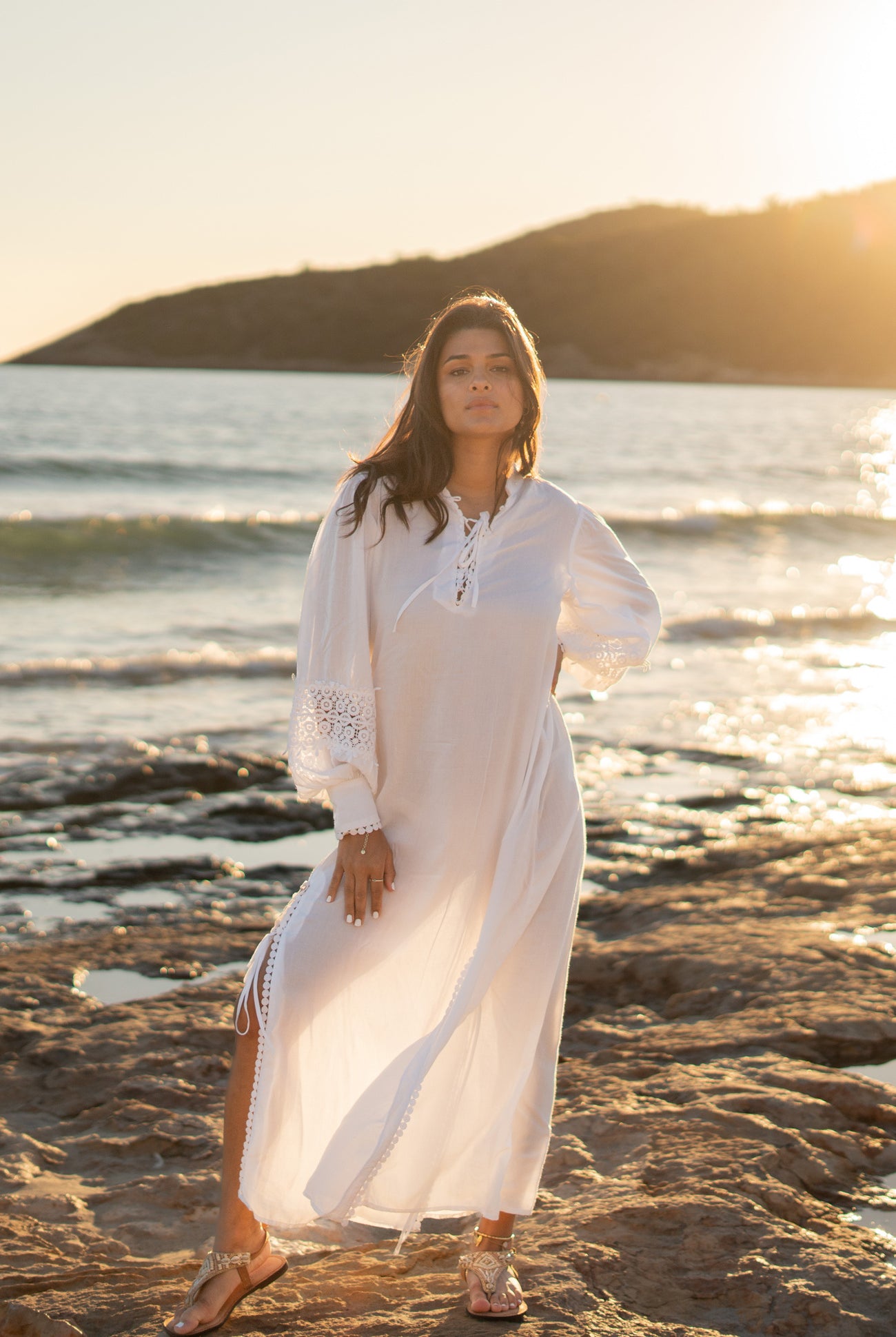 Caftan long Gabriela Granada Caftan blanc | ibizamode