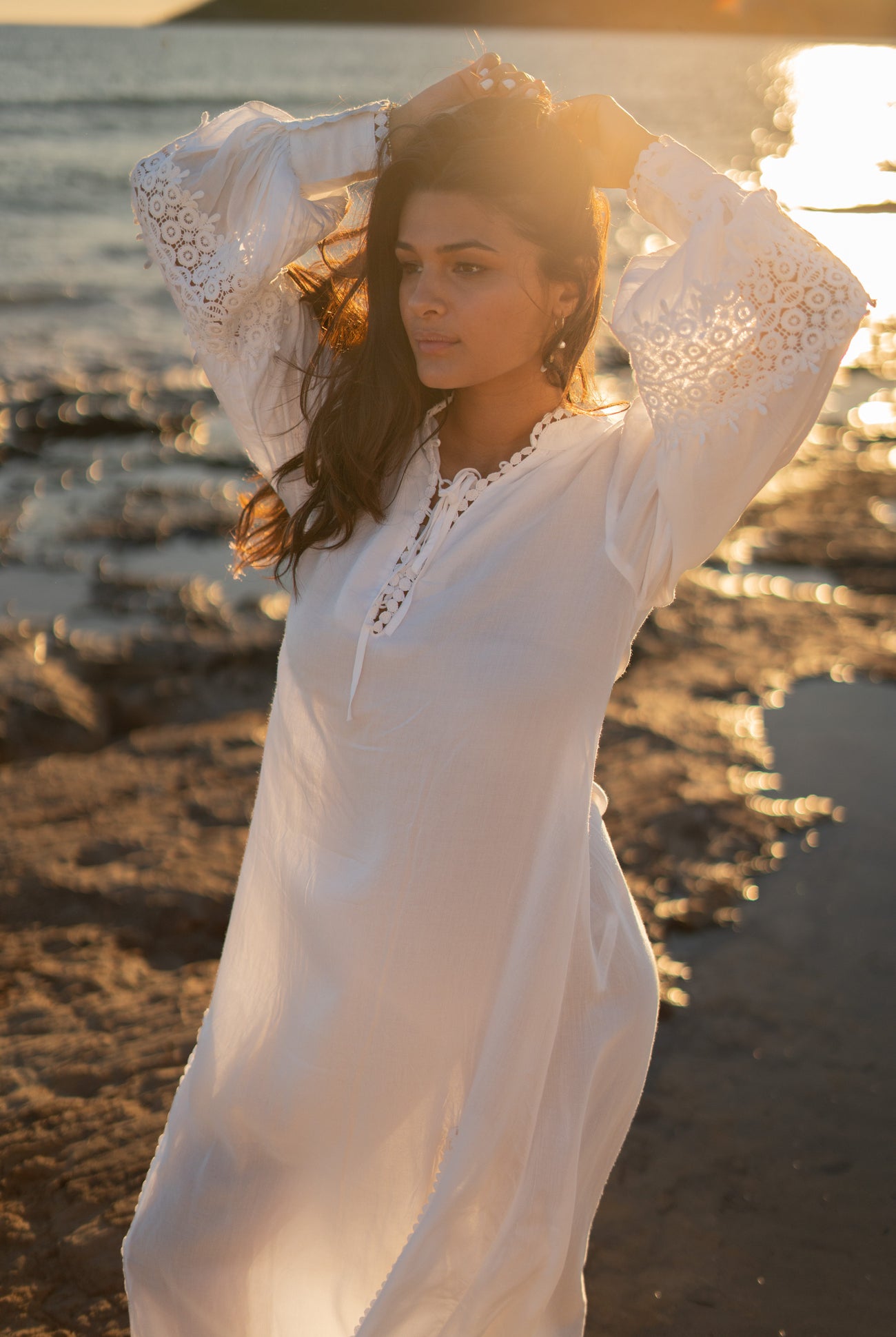 Caftan long Gabriela Granada Caftan blanc | ibizamode