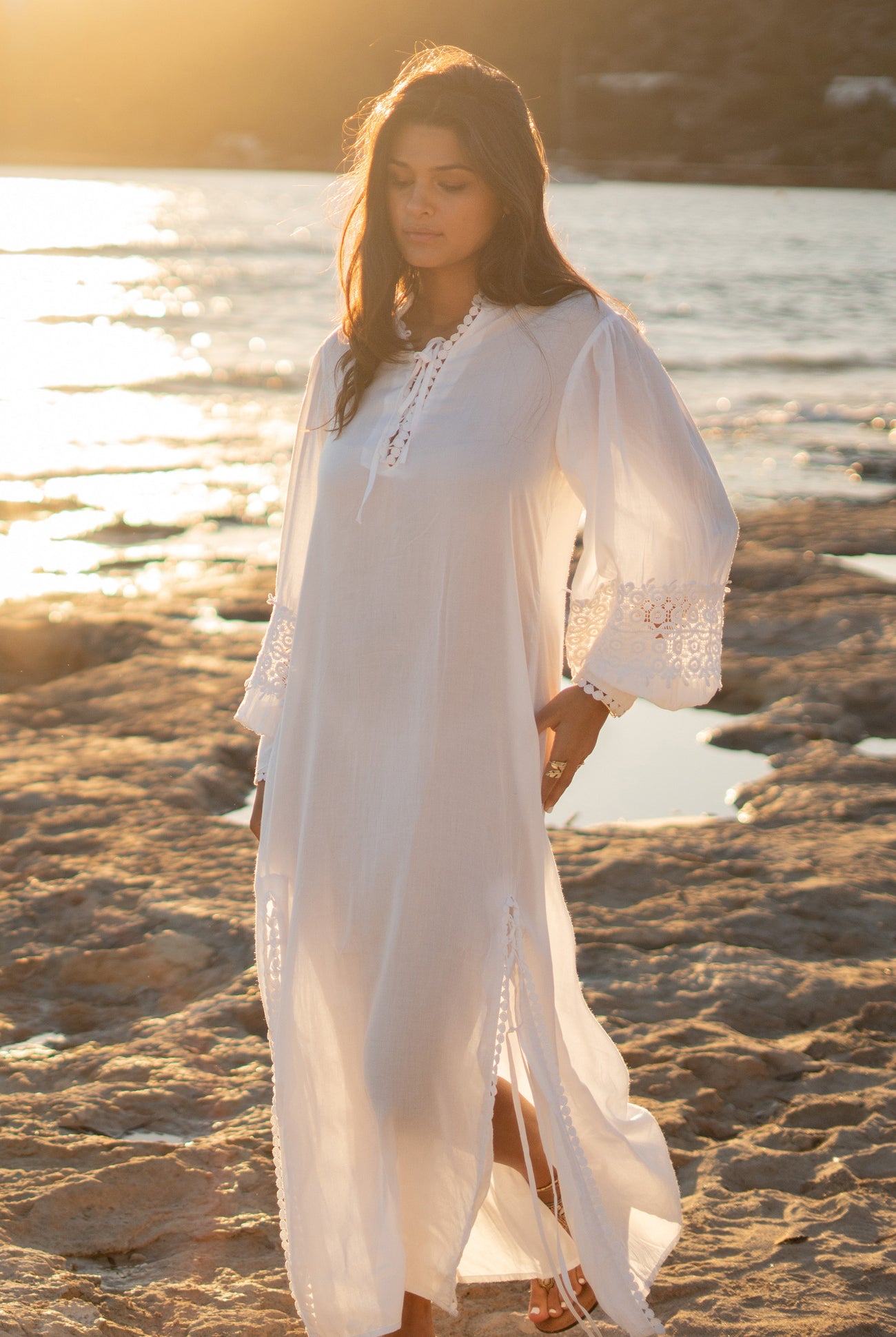 Caftan long Gabriela Granada Caftan blanc | ibizamode