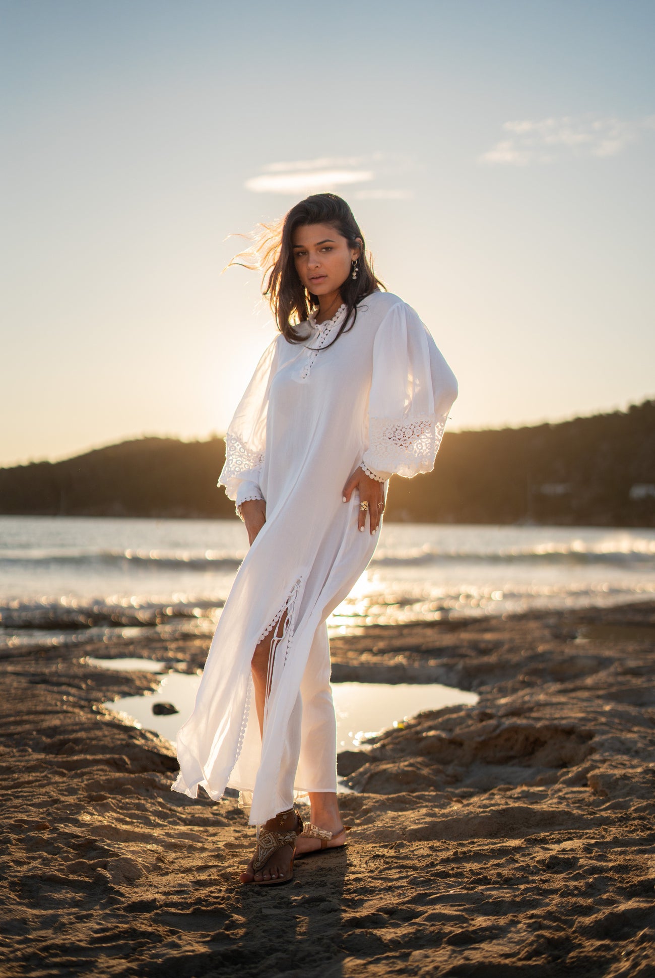 Caftan long Gabriela Granada Caftan blanc | ibizamode