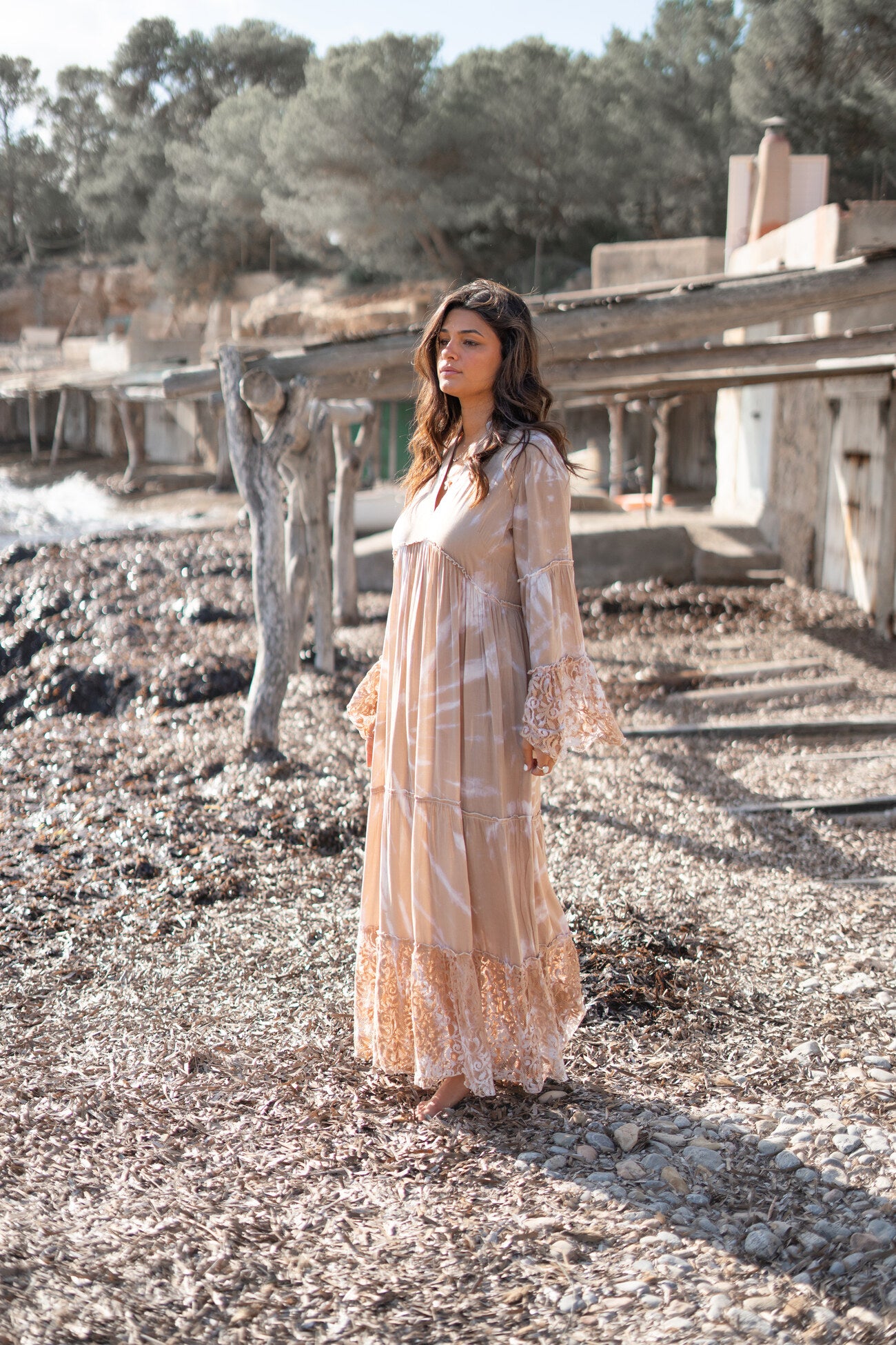 Bohemian jurk in taupe van ibzmode, Brands of Ibiza