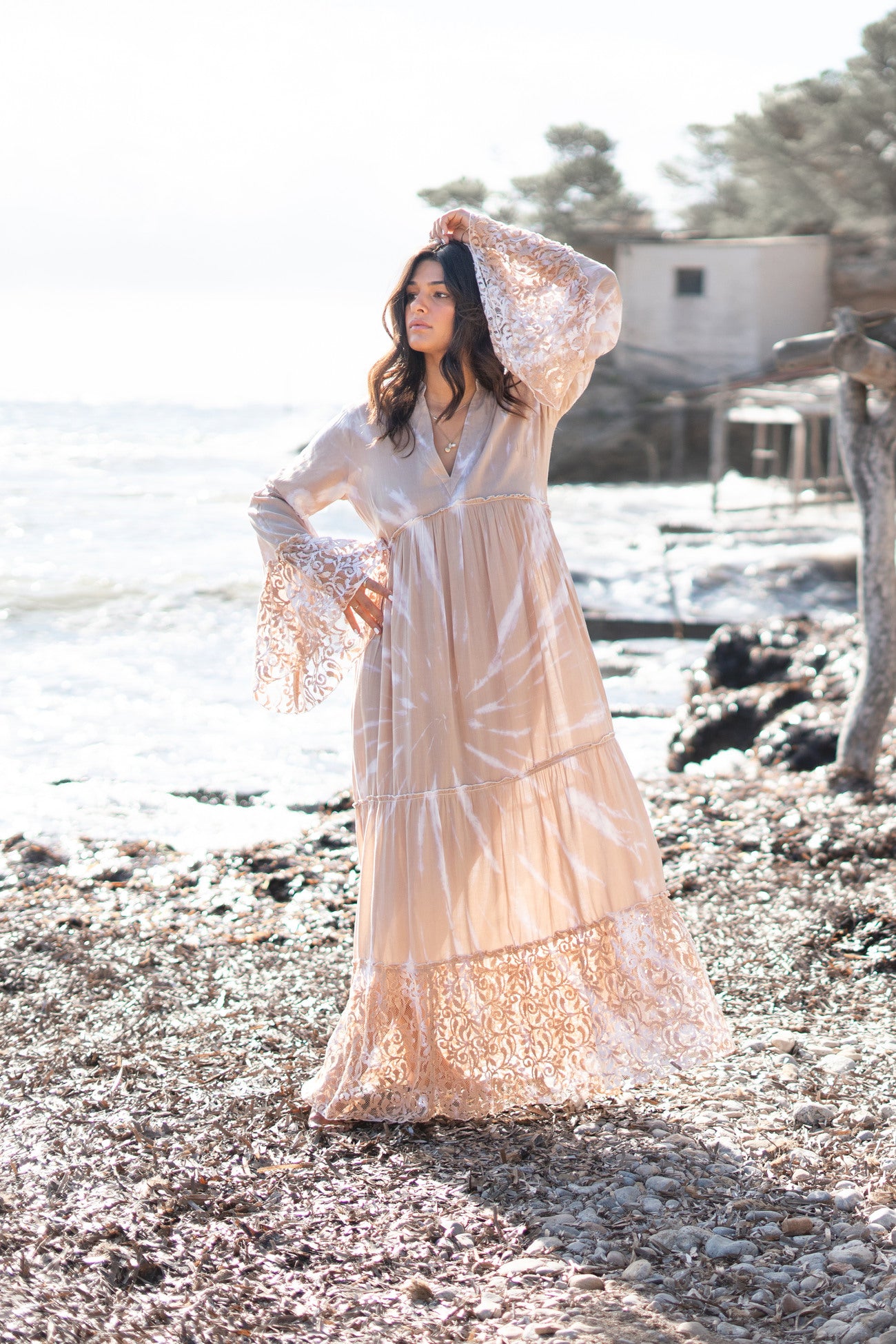 Bohemian jurk in taupe van ibzmode, Brands of Ibiza