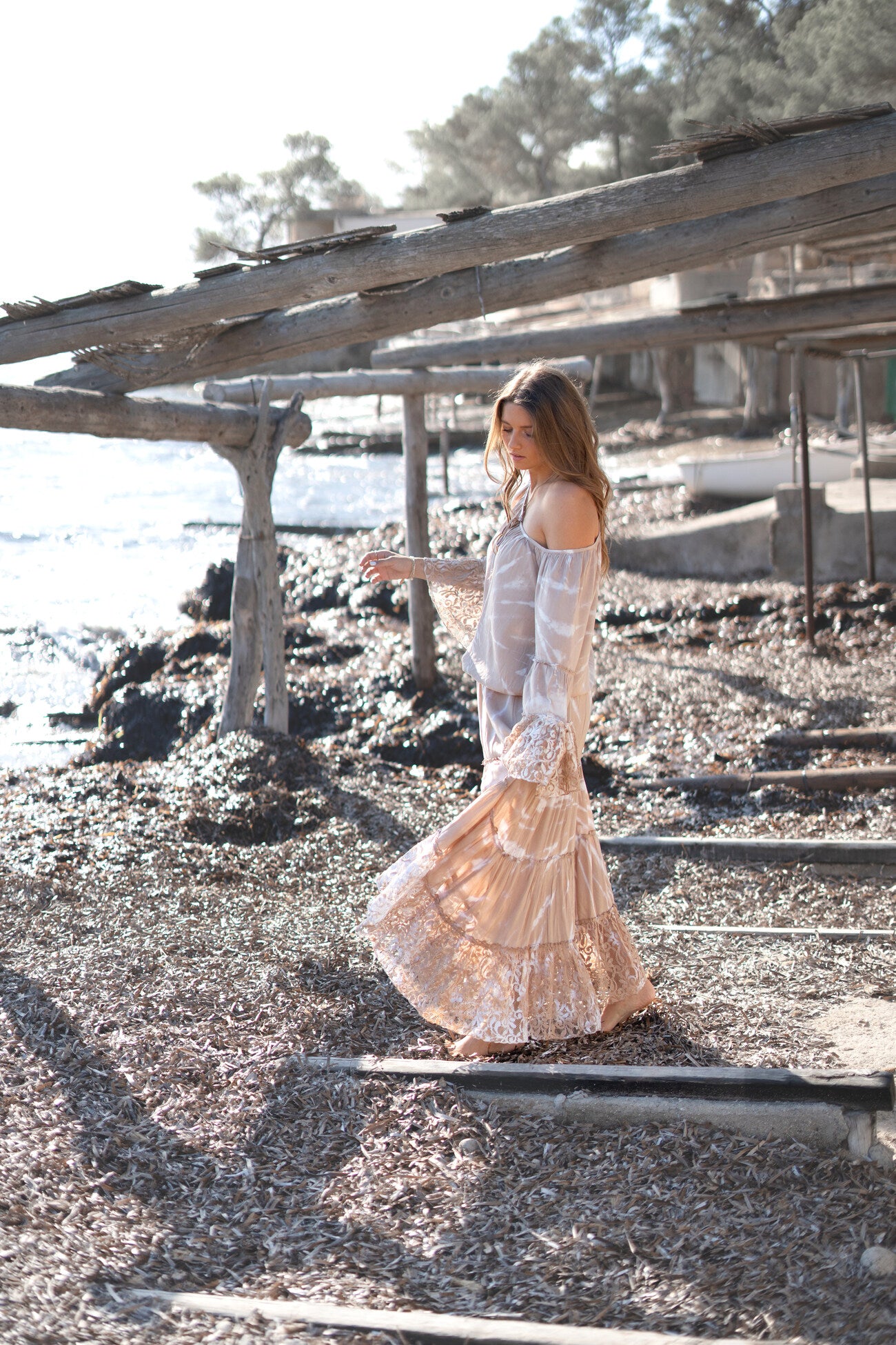 Bohemian rok in taupe van ibzmode, Brands of Ibiza