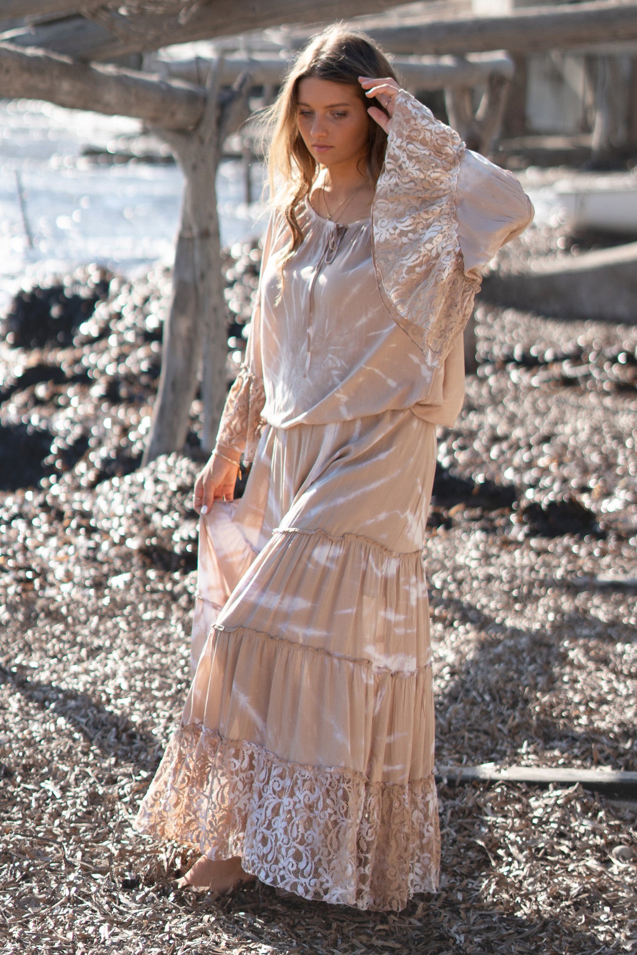 Bohemian rok in taupe van ibzmode, Brands of Ibiza