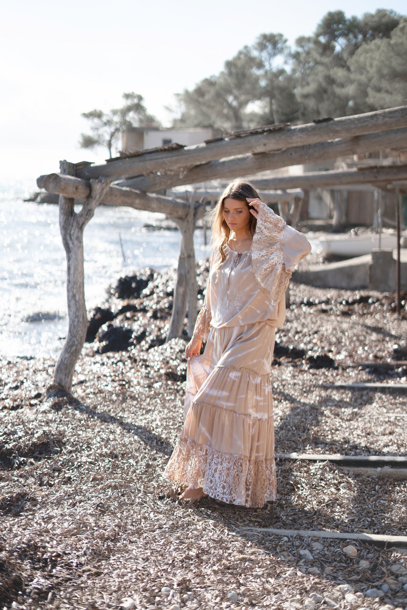 Bohemian rok in taupe van ibzmode, Brands of Ibiza