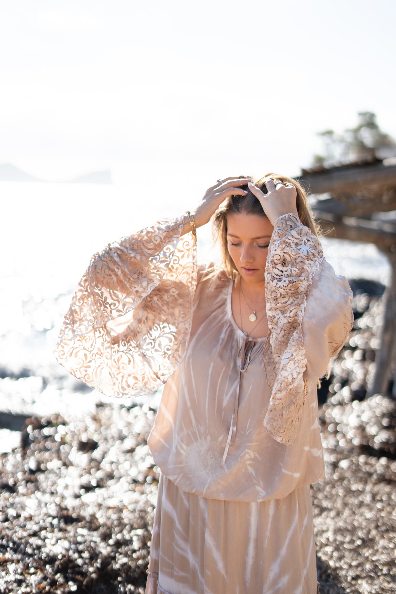 Bohemian blouse in taupe van ibzmode, Brands of Ibiza