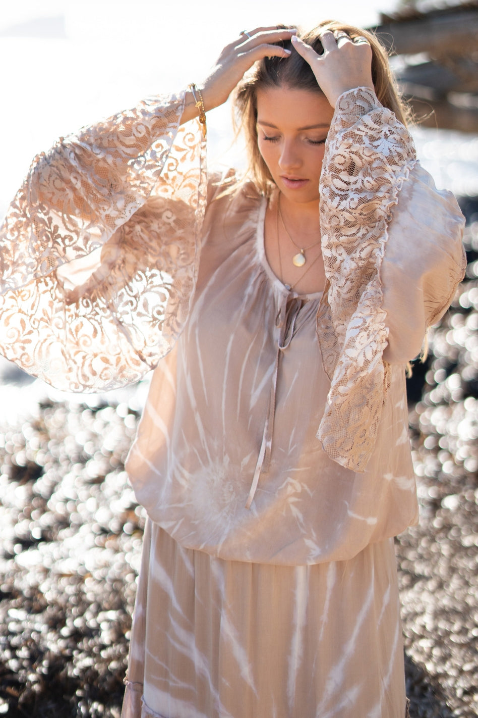 Bohemian blouse in taupe van ibzmode, Brands of Ibiza