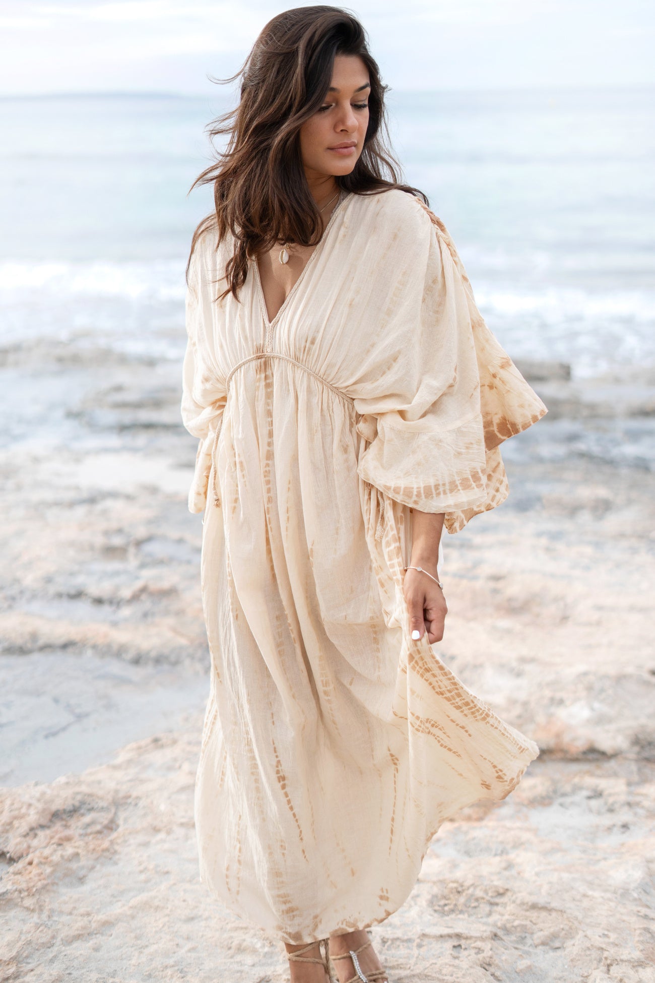 Bohemian jurk in ecru van ibzmode, Brands of Ibiza