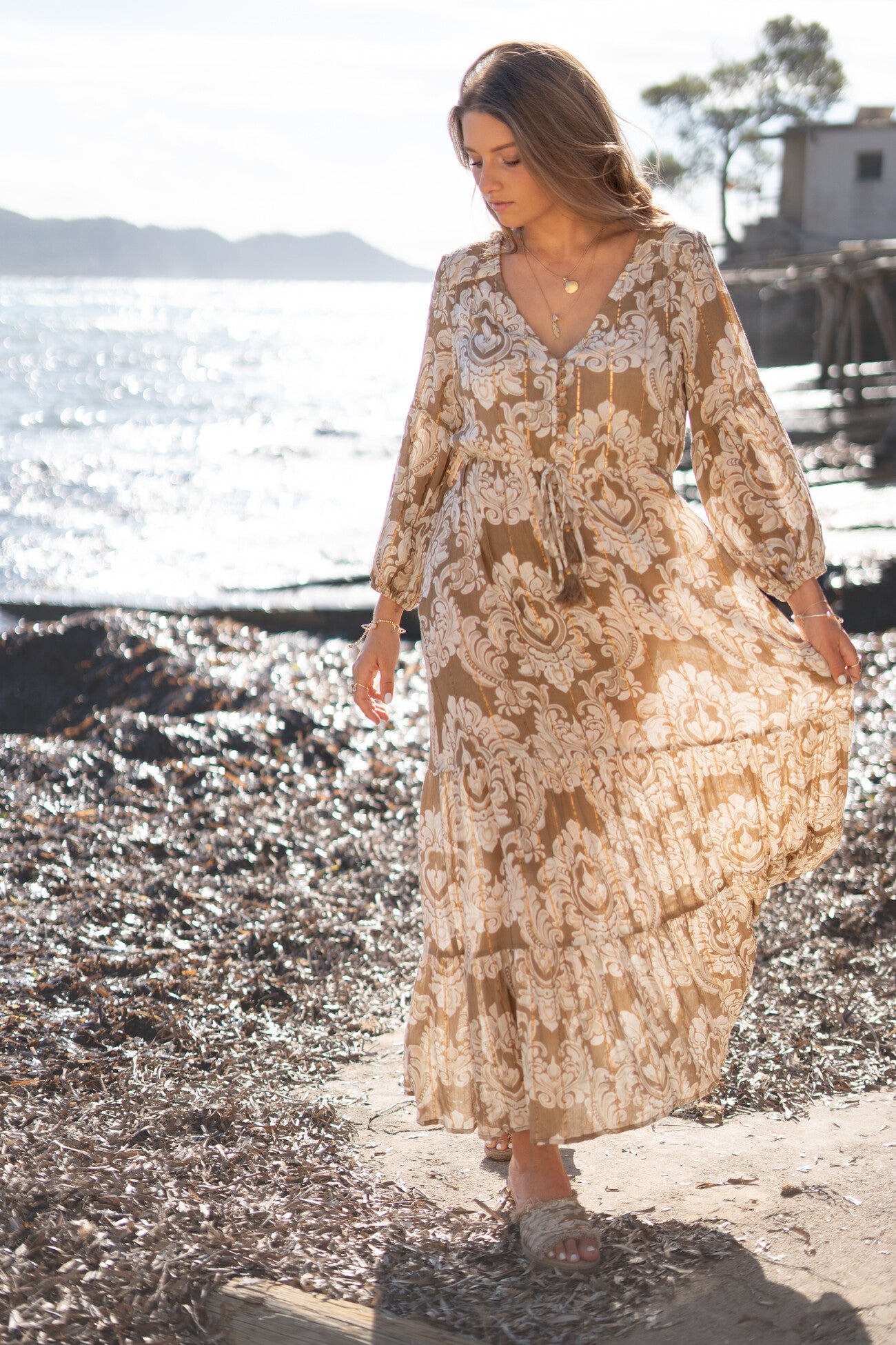 Bohemian jurk in taupe van ibzmode, Brands of Ibiza