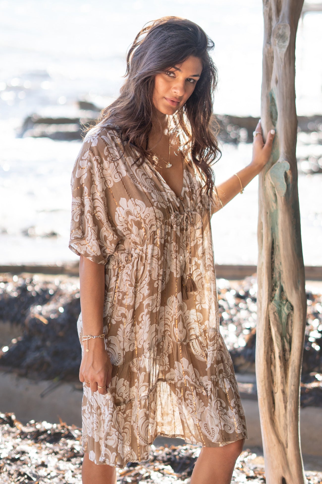Bohemian jurk in taupe van ibzmode, Brands of Ibiza