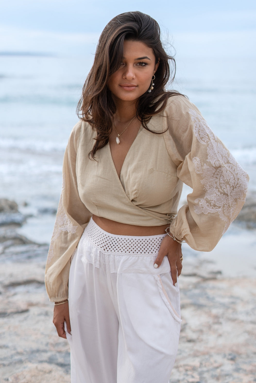 Bohemian top in sand van ibzmode, Brands of Ibiza