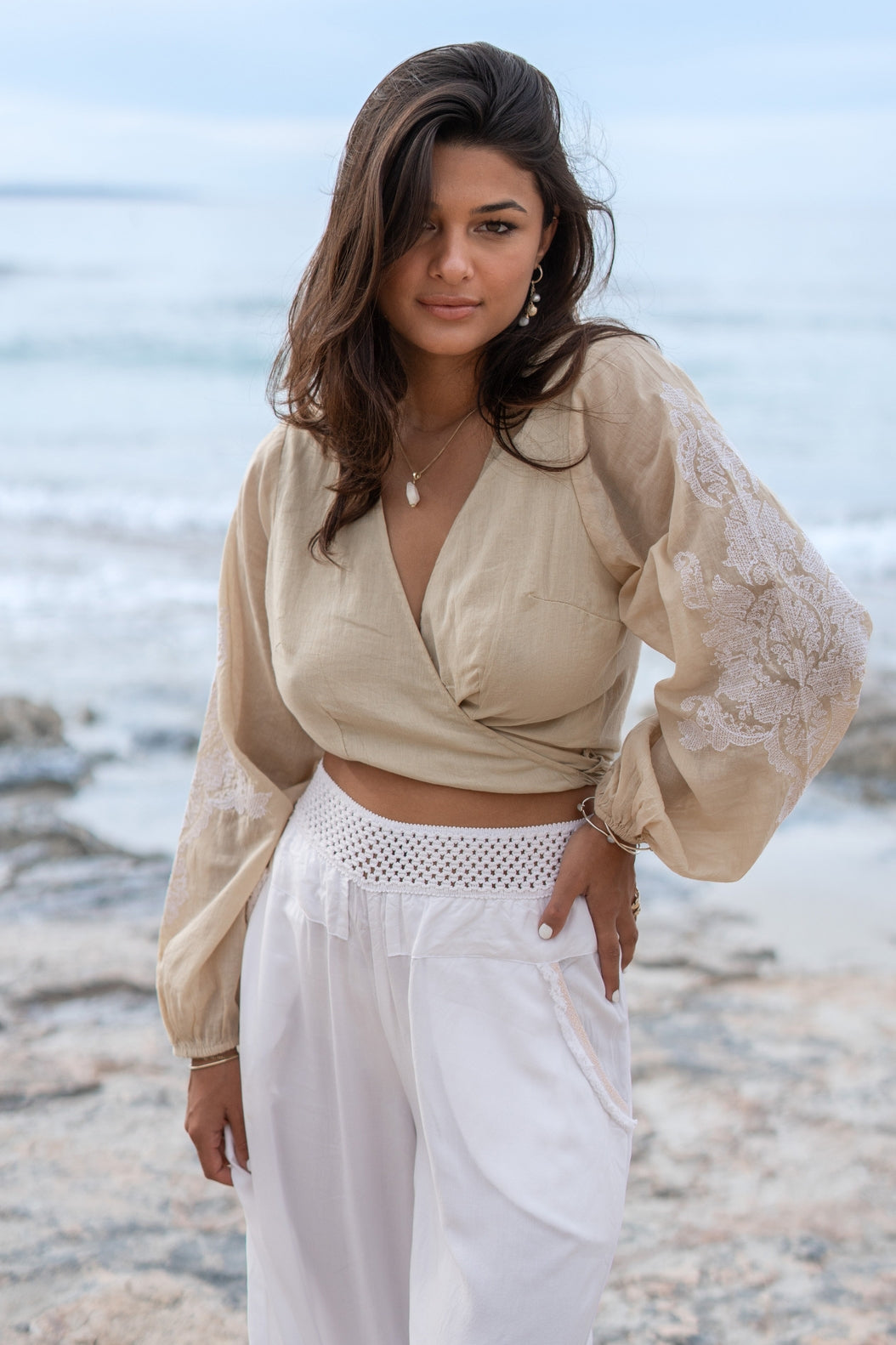 Bohemian top in sand van ibzmode, Brands of Ibiza