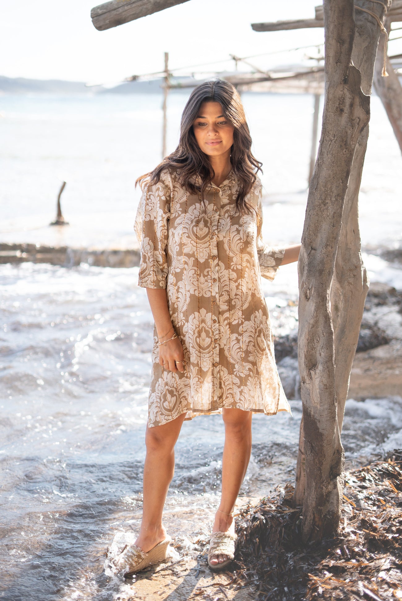 Bohemian blouse in taupe van ibzmode, Brands of Ibiza