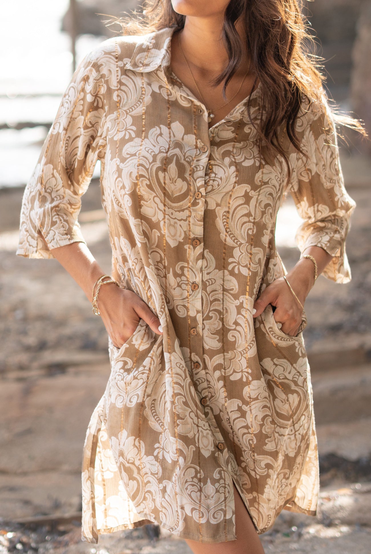 Bohemian blouse in taupe van ibzmode, Brands of Ibiza