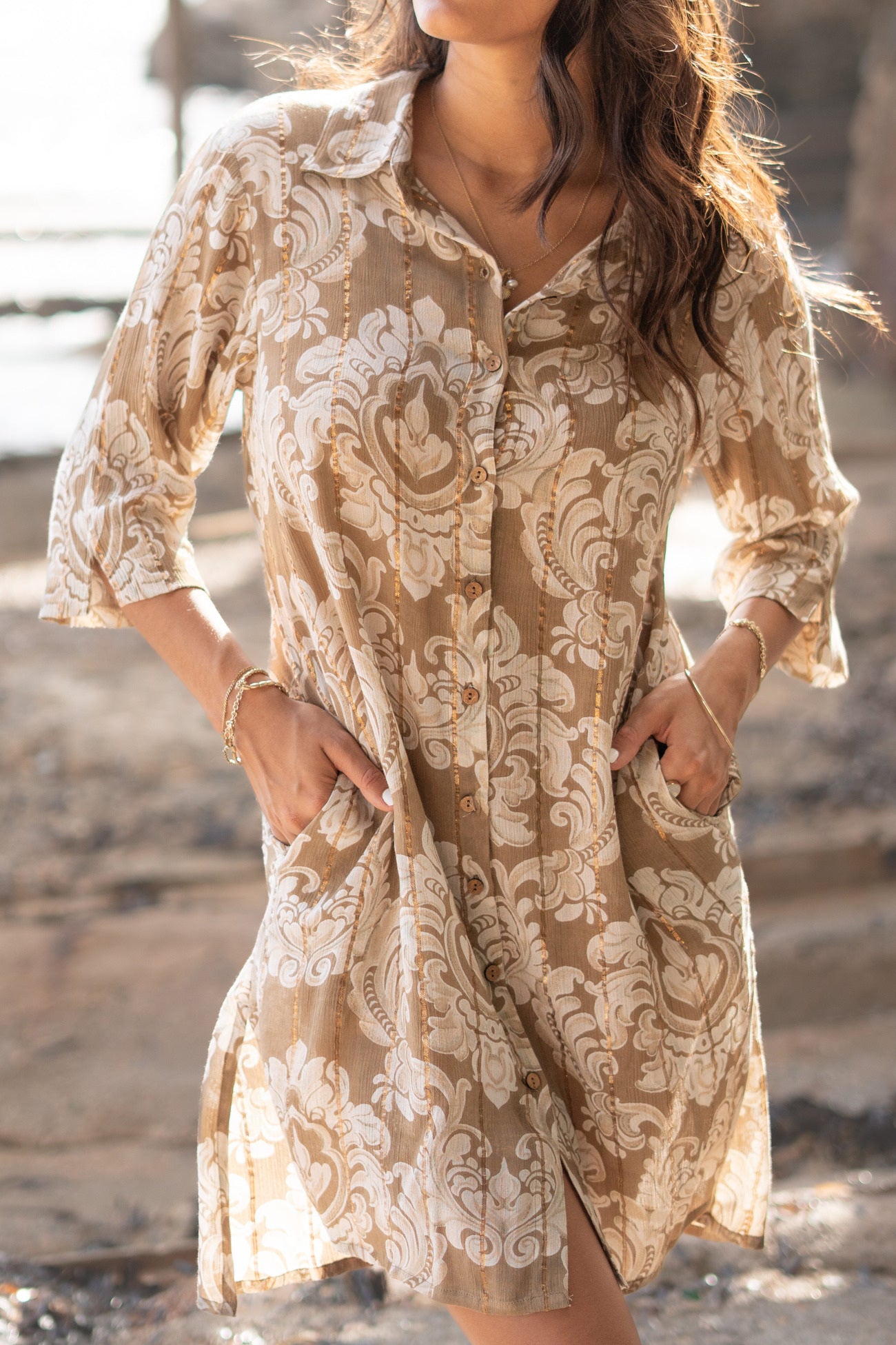 Bohemian blouse in taupe van ibzmode, Brands of Ibiza