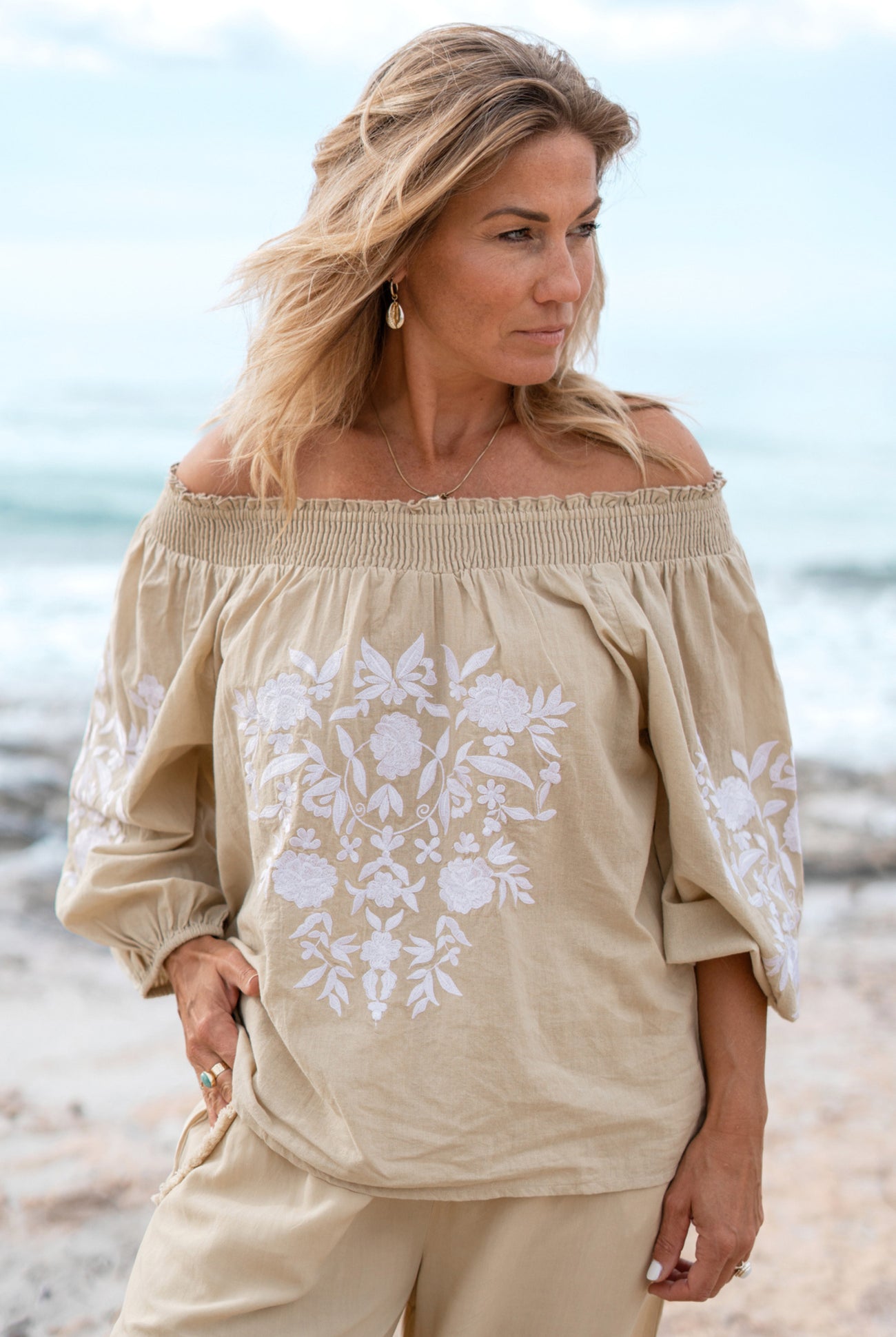Bohemian blouse in sand by ibzmode, Brands of Ibiza