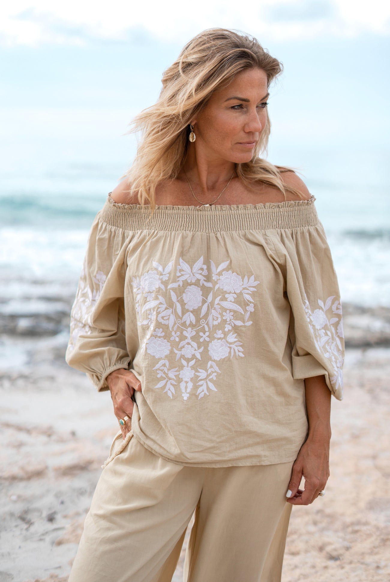 Bohemian blouse in sand by ibzmode, Brands of Ibiza