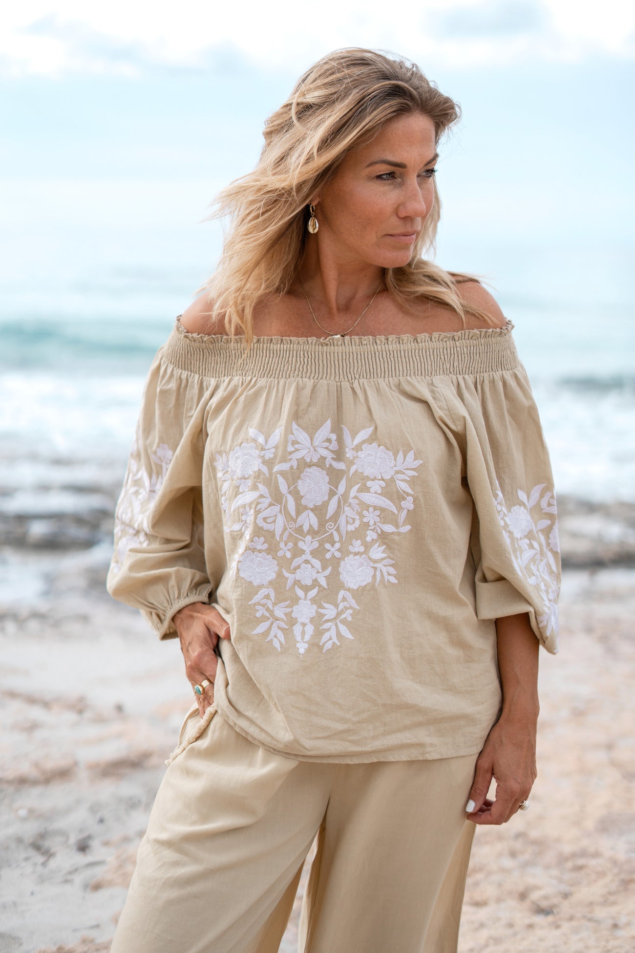 Bohemian blouse in sand van ibzmode, Brands of Ibiza