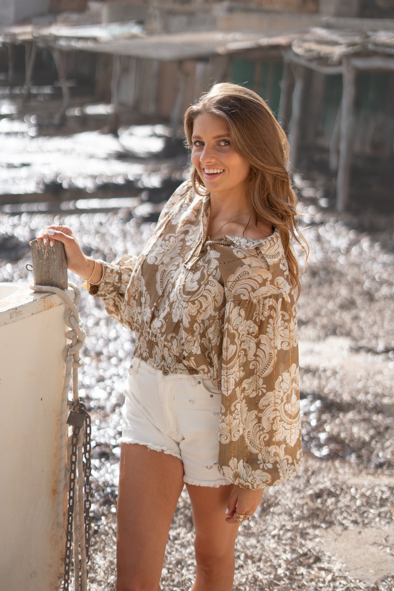 Bohemian blouse in taupe van ibzmode, Brands of Ibiza