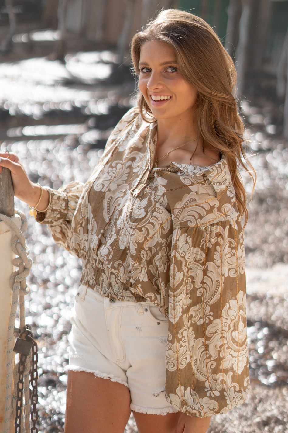 Bohemian blouse in taupe van ibzmode, Brands of Ibiza