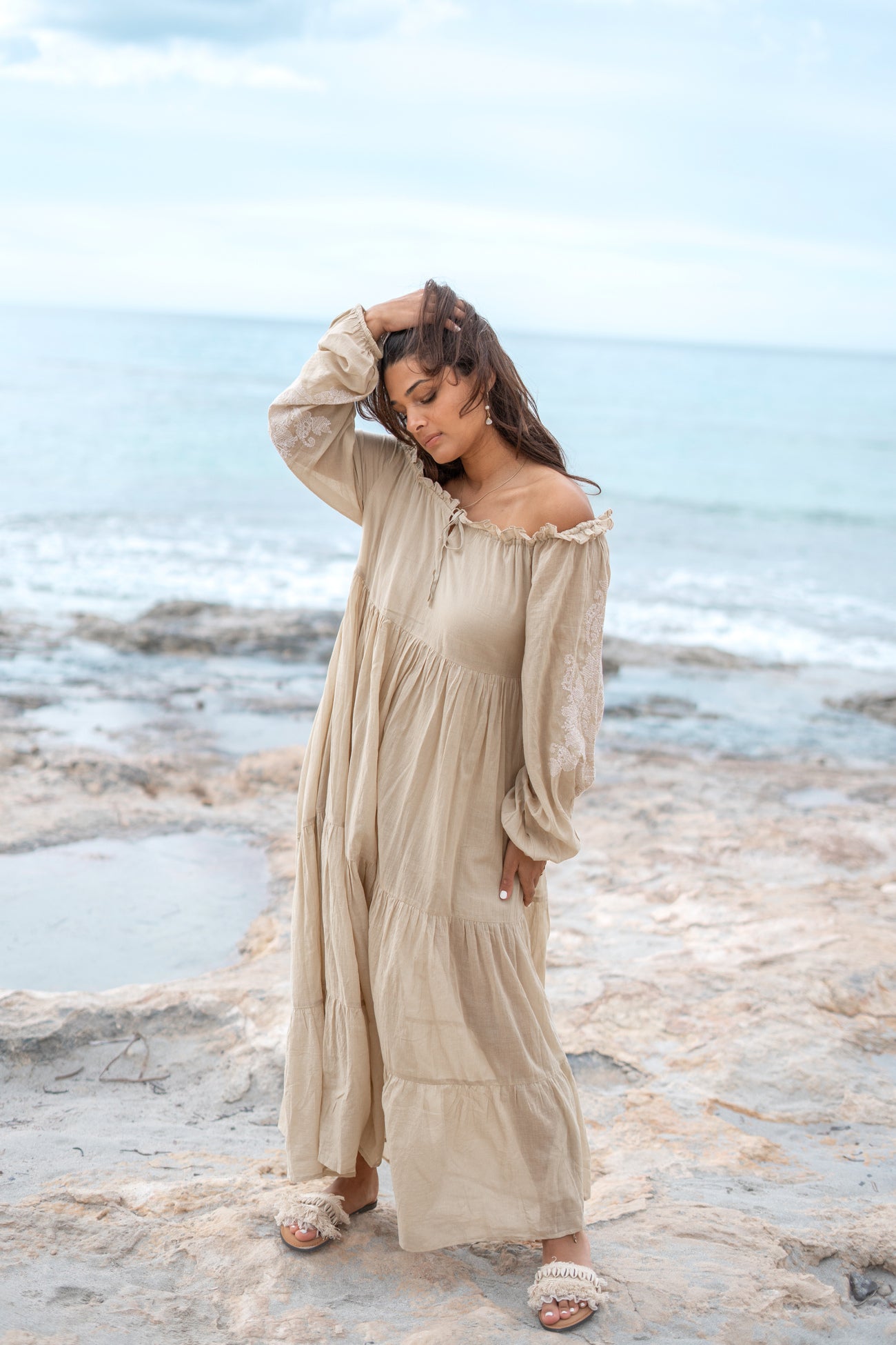 Bohemian jurk in sand van ibzmode, Brands of Ibiza