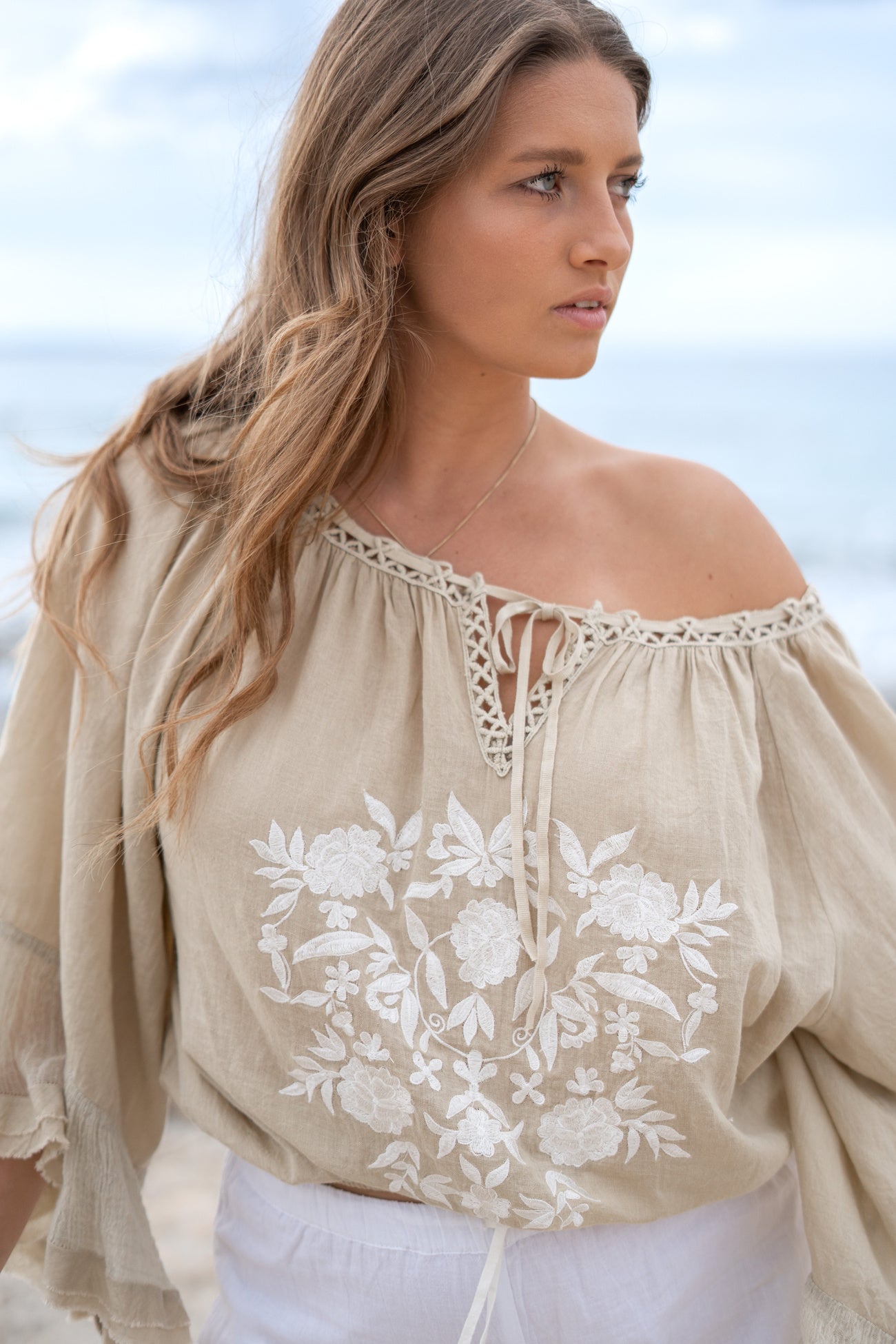 Bohemian blouse in sand van ibzmode, Brands of Ibiza