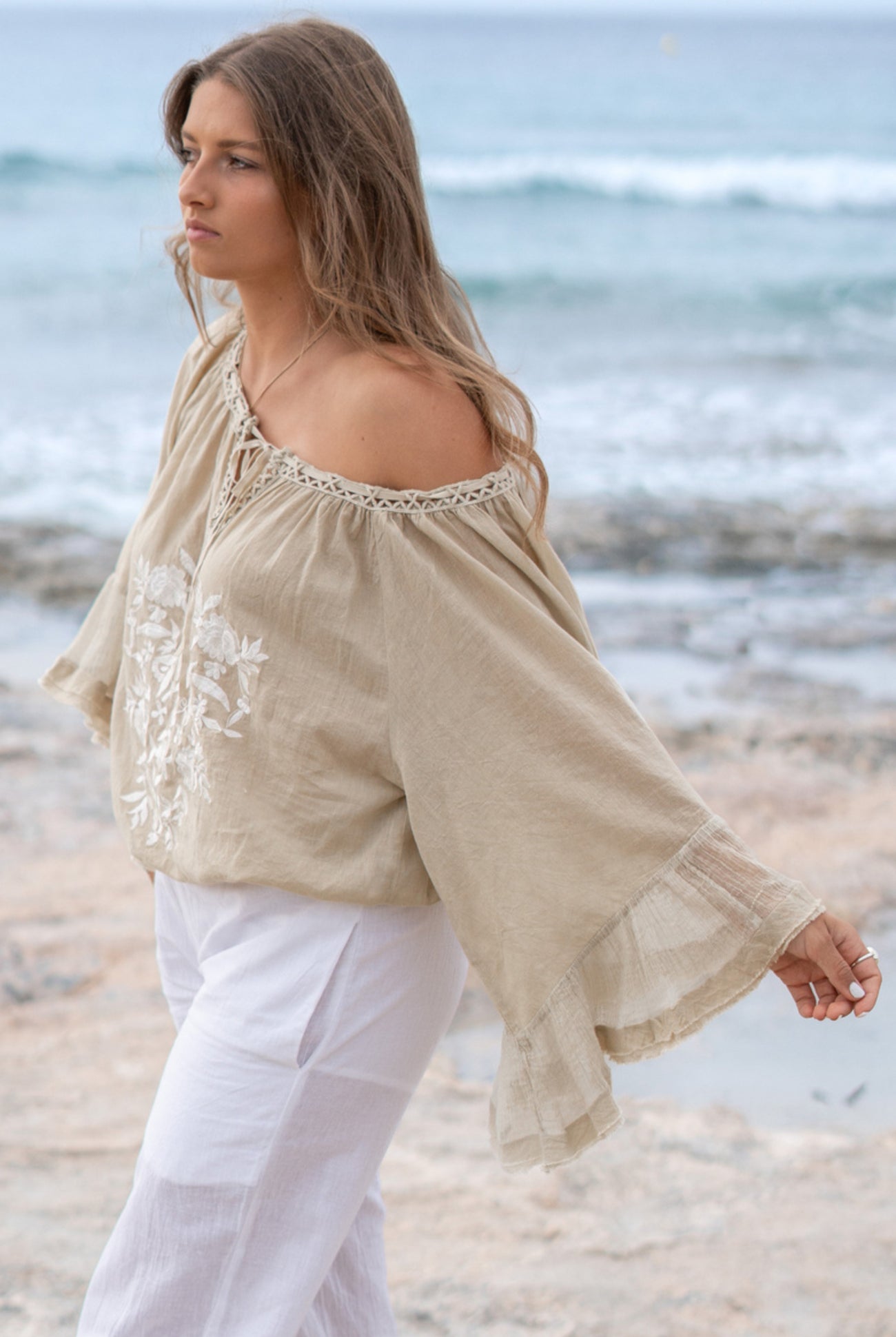 Bohemian blouse in sand by ibzmode, Brands of Ibiza