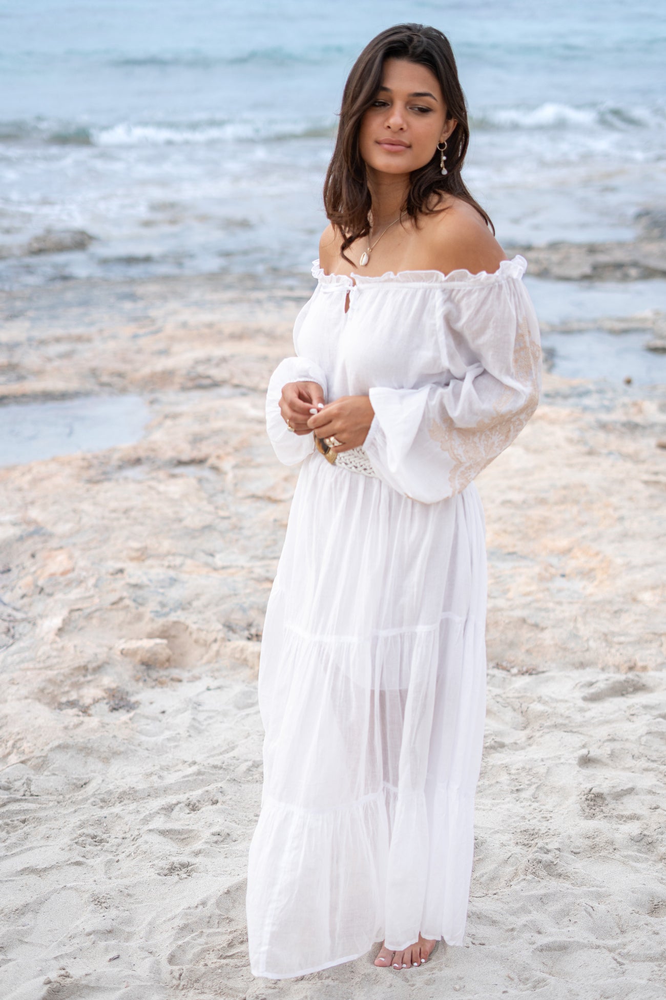 Bohemian jurk in white van ibzmode, Brands of Ibiza