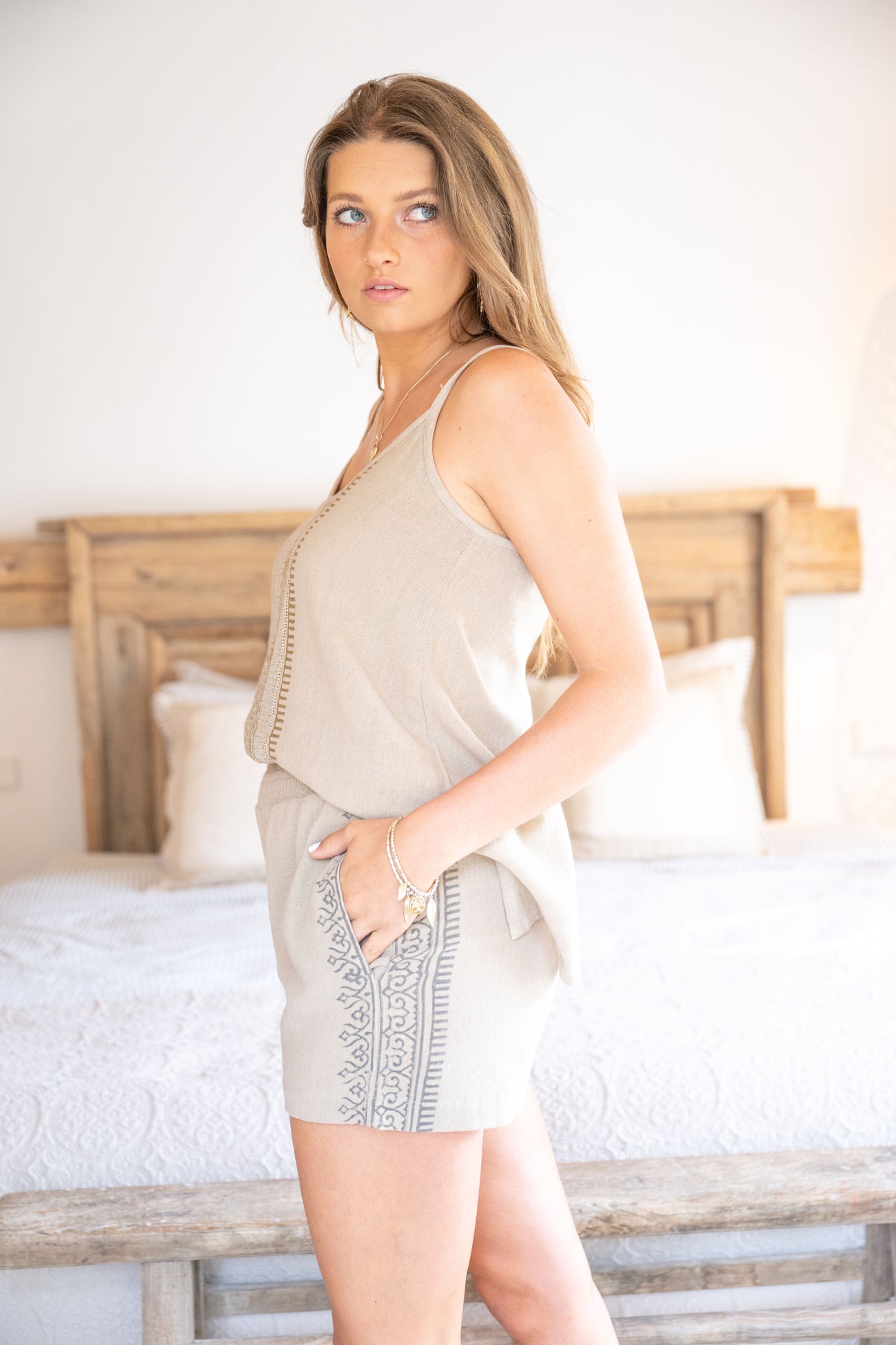 Bohemian top in sand van ibzmode, Brands of Ibiza