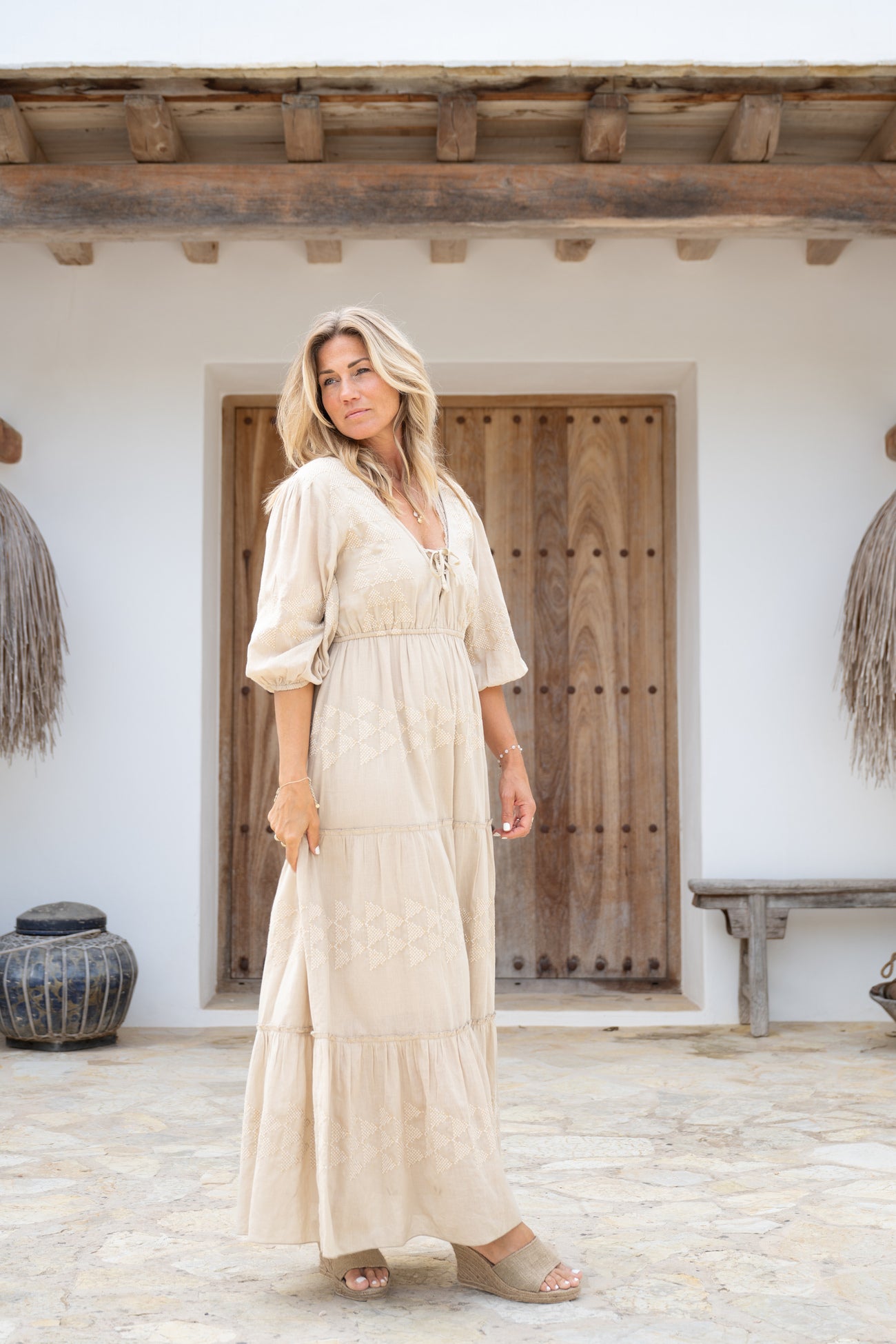 Bohemian jurk in sand van ibzmode, Brands of Ibiza