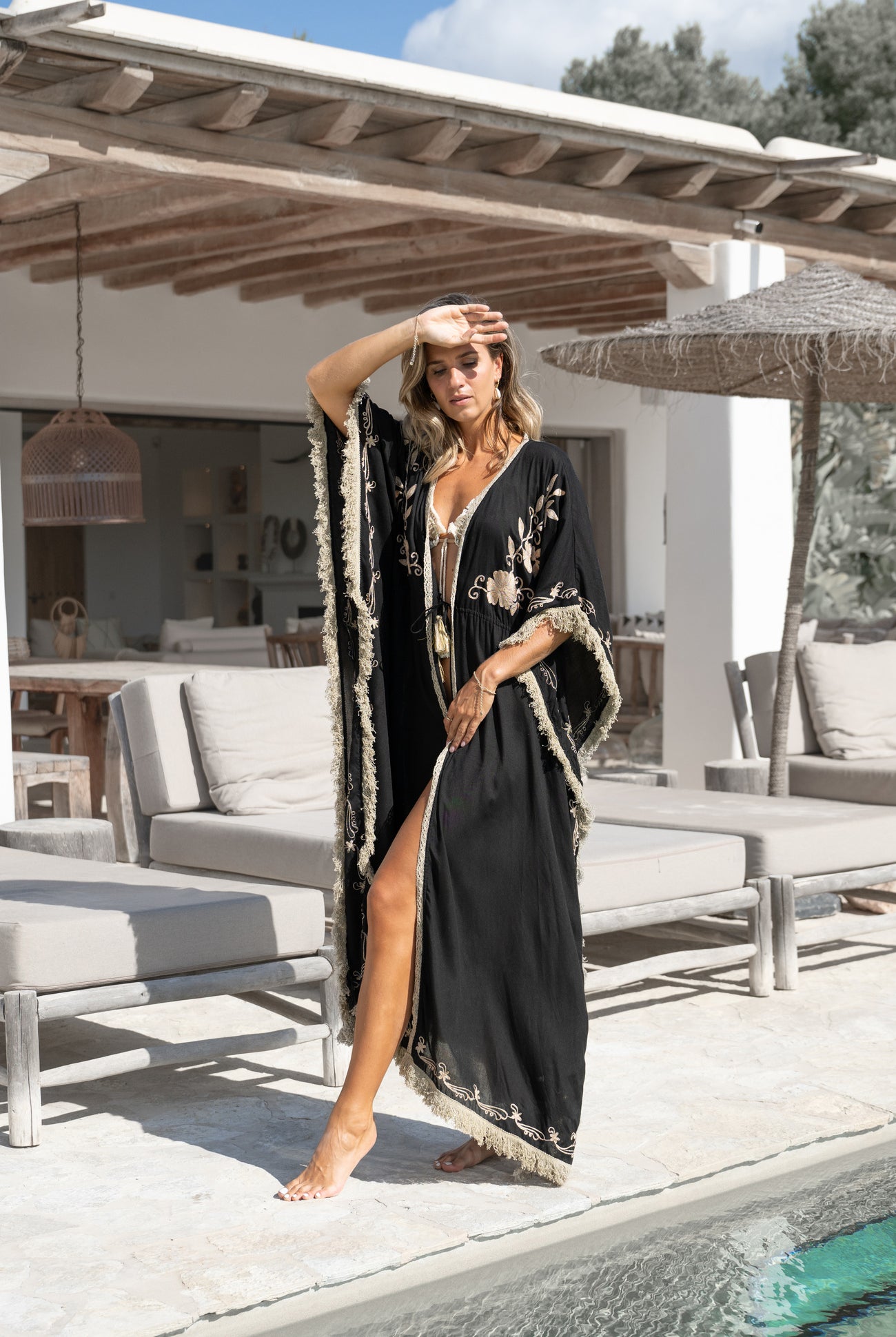 Bohemian kimono in black van ibzmode, Brands of Ibiza