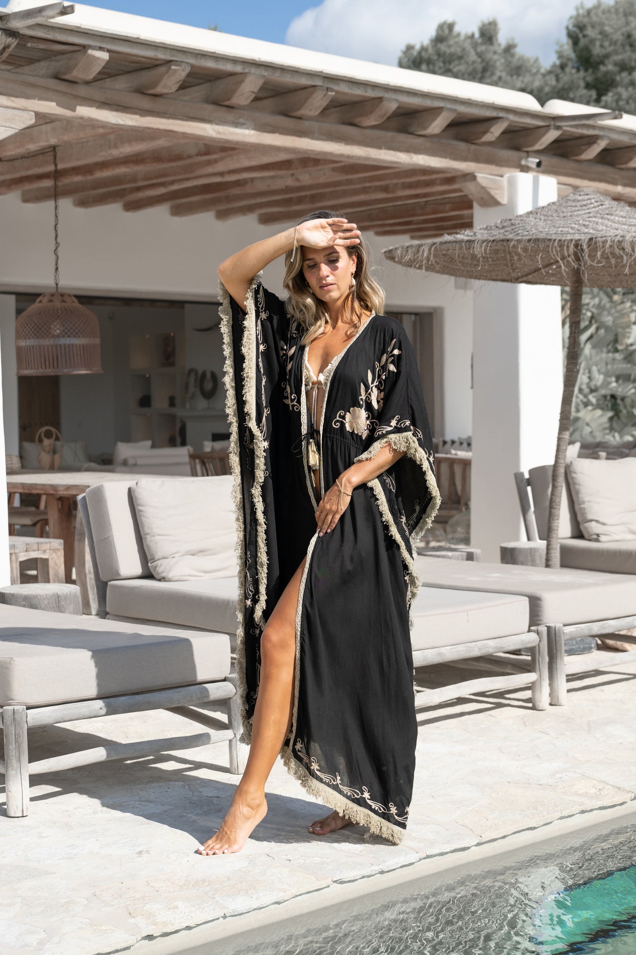 Bohemian kimono in black van ibzmode, Brands of Ibiza