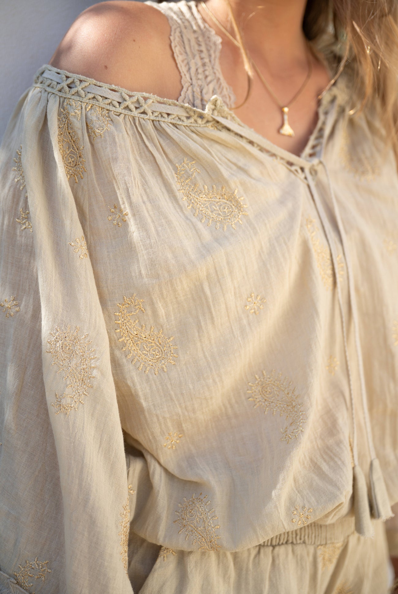 Bohemian blouse in sand van ibzmode, Brands of Ibiza