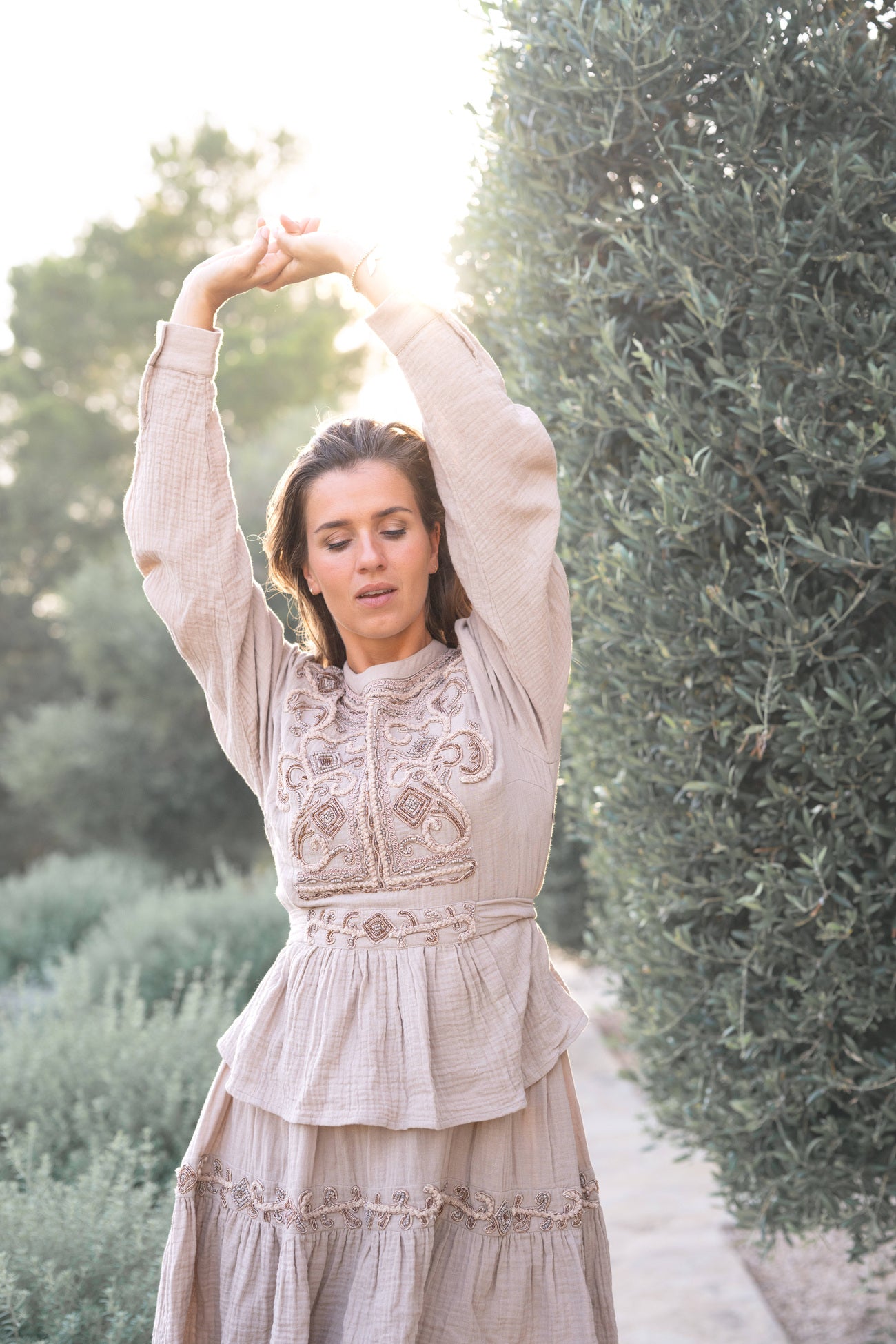 Bohemian blouse in light taupe van ibzmode, Brands of Ibiza