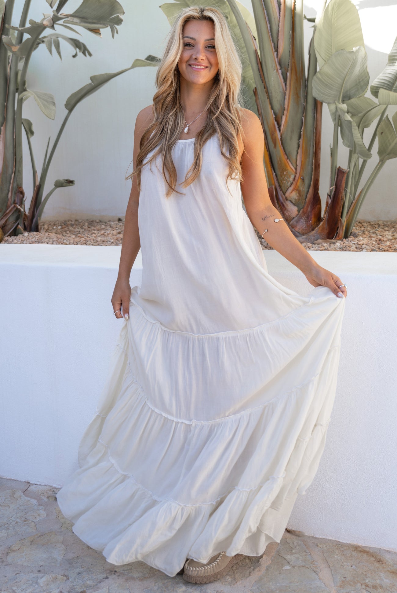 Bohemian jurk in ecru van ibzmode, Brands of Ibiza