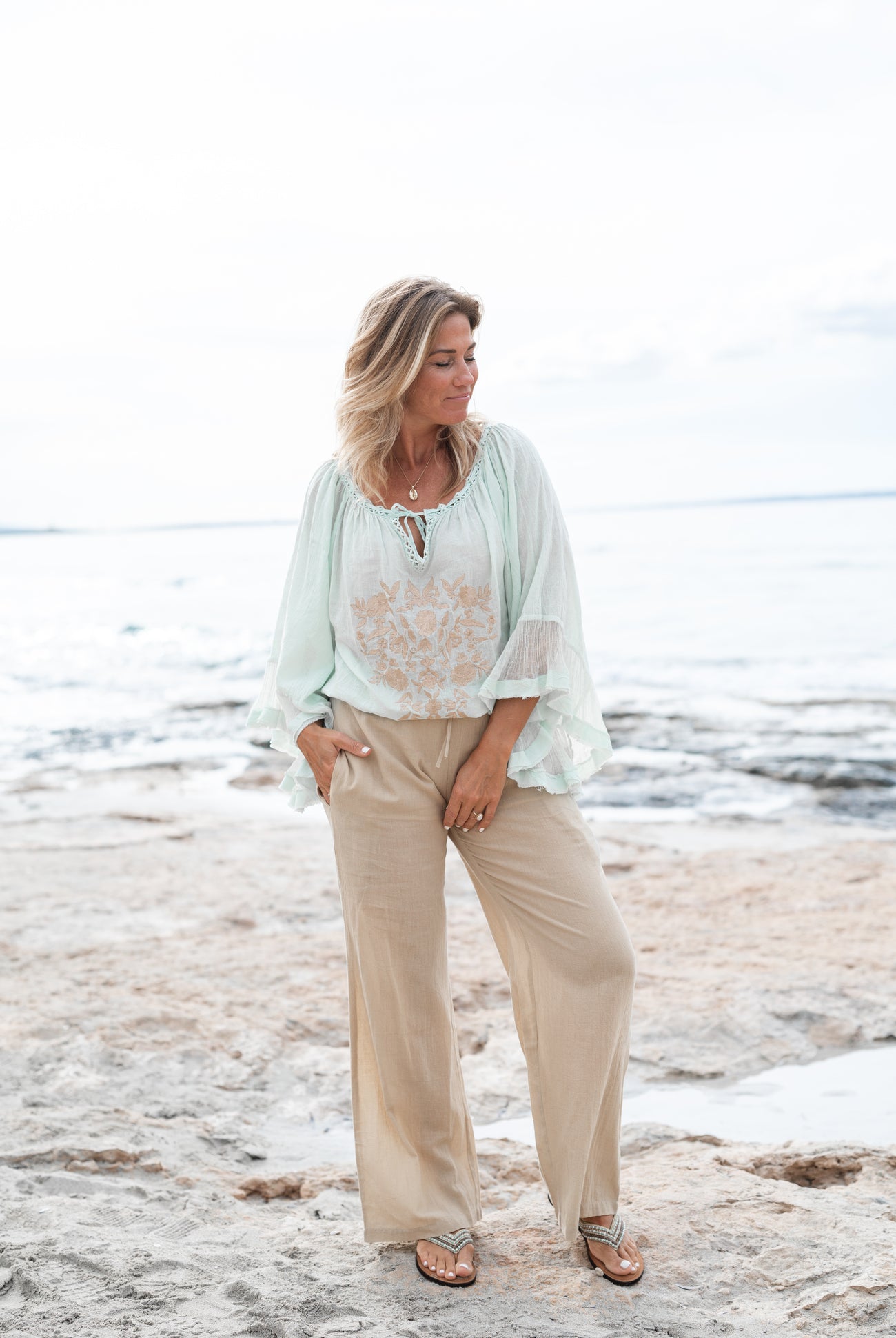 Mint-colored Bohemian blouse by ibzmode, Brands of Ibiza