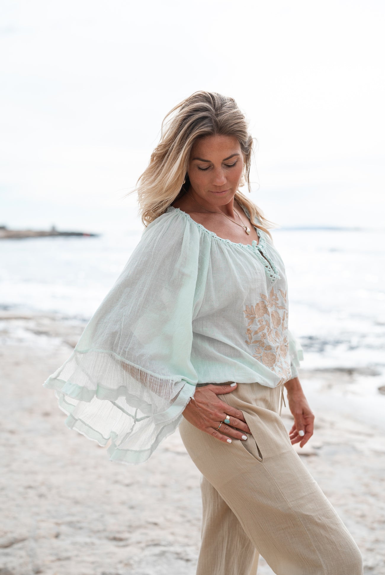 Mint-colored Bohemian blouse by ibzmode, Brands of Ibiza