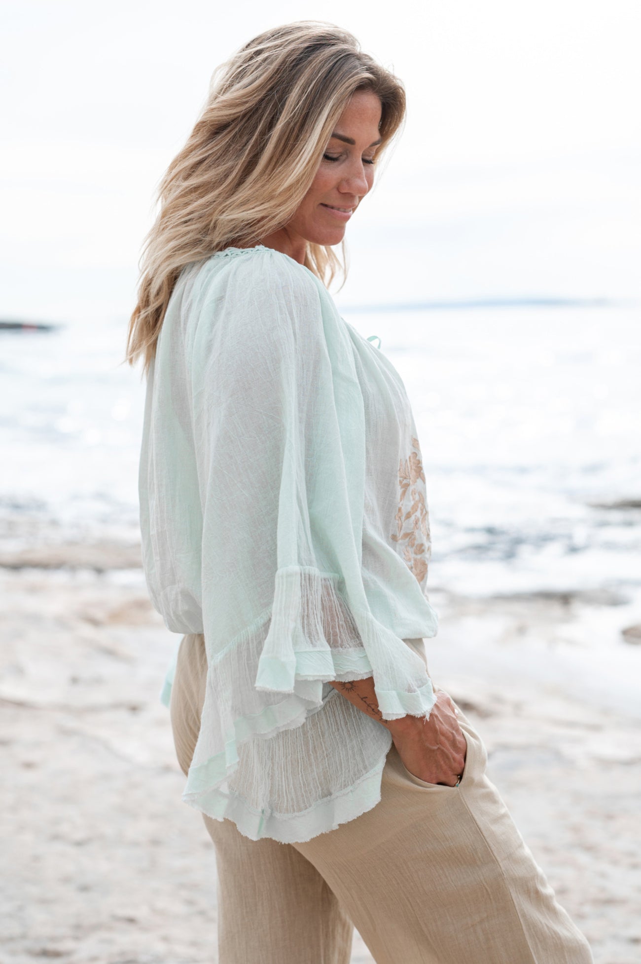 Bohemian blouse in mint van ibzmode, Brands of Ibiza