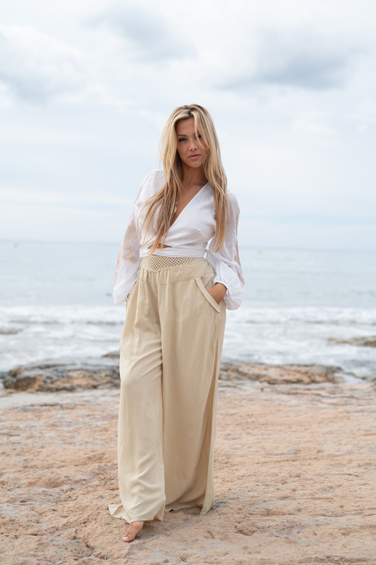 Bohemian top in white van ibzmode, Brands of Ibiza