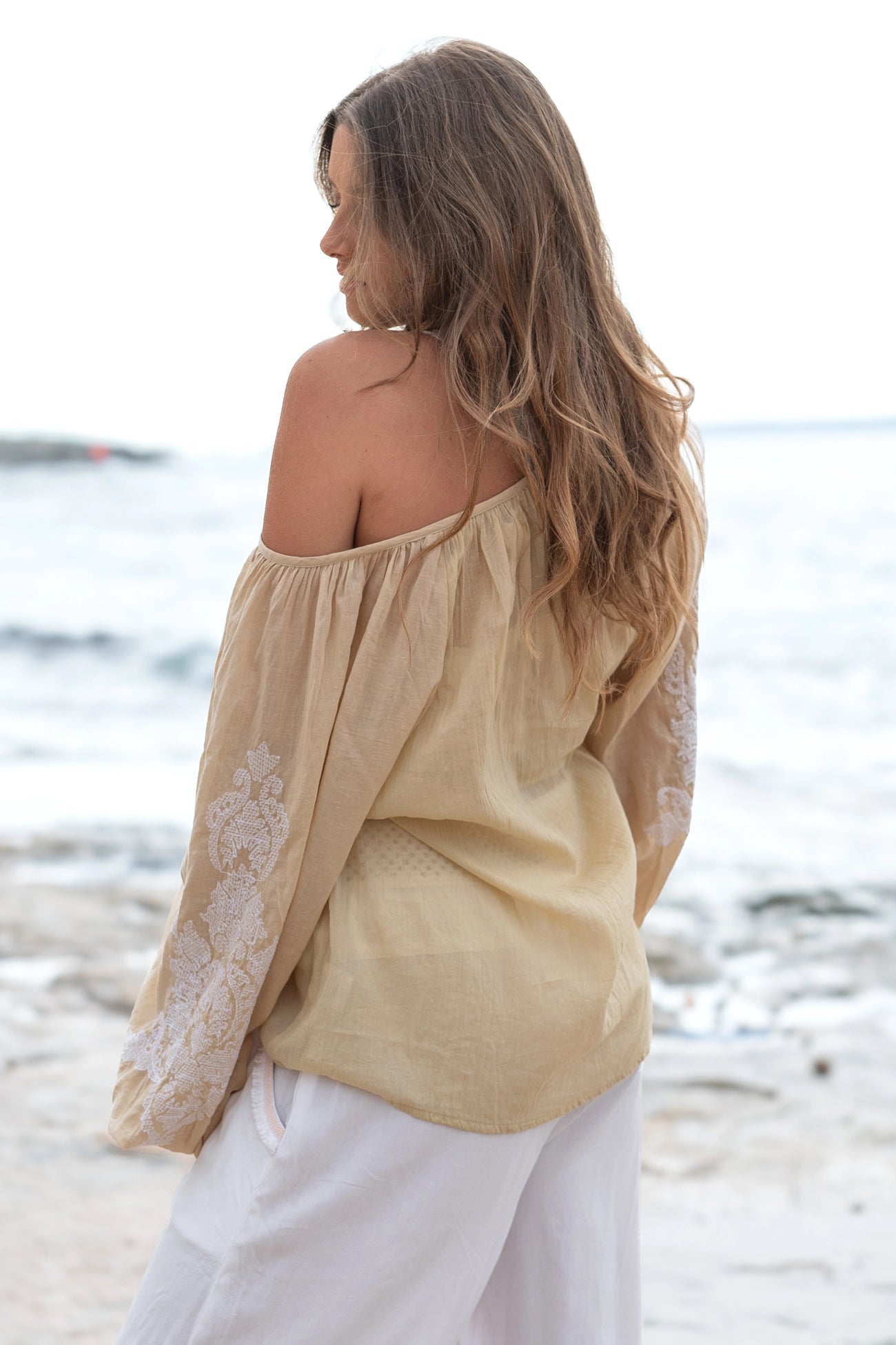 Bohemian blouse in sand van ibzmode, Brands of Ibiza