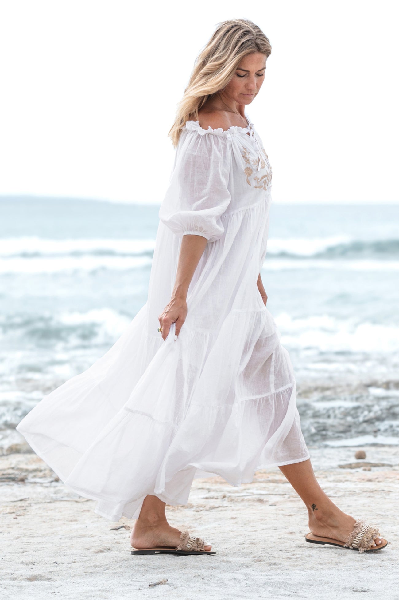 Bohemian jurk in white van ibzmode, Brands of Ibiza