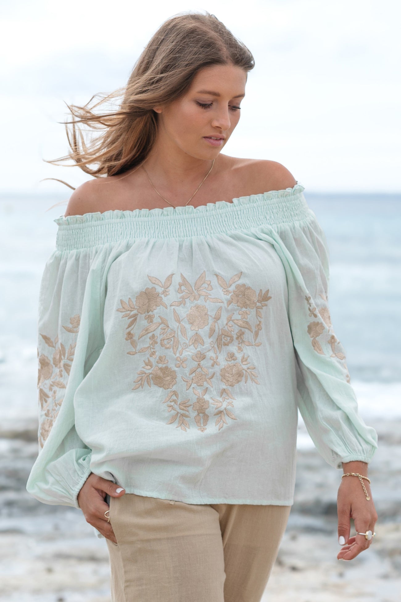 Bohemian blouse in mint van ibzmode, Brands of Ibiza