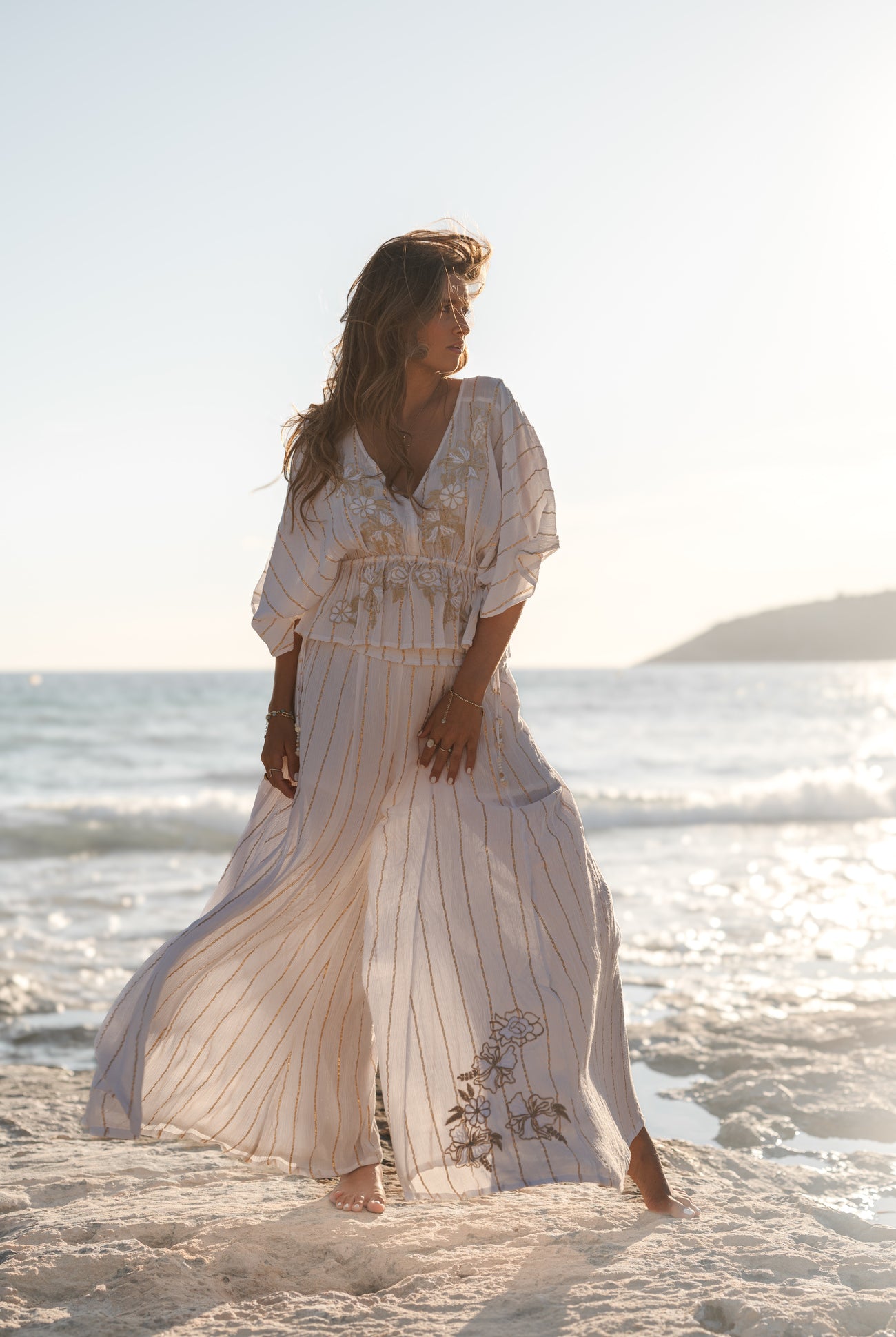 Bohemian top in white van ibzmode, Brands of Ibiza