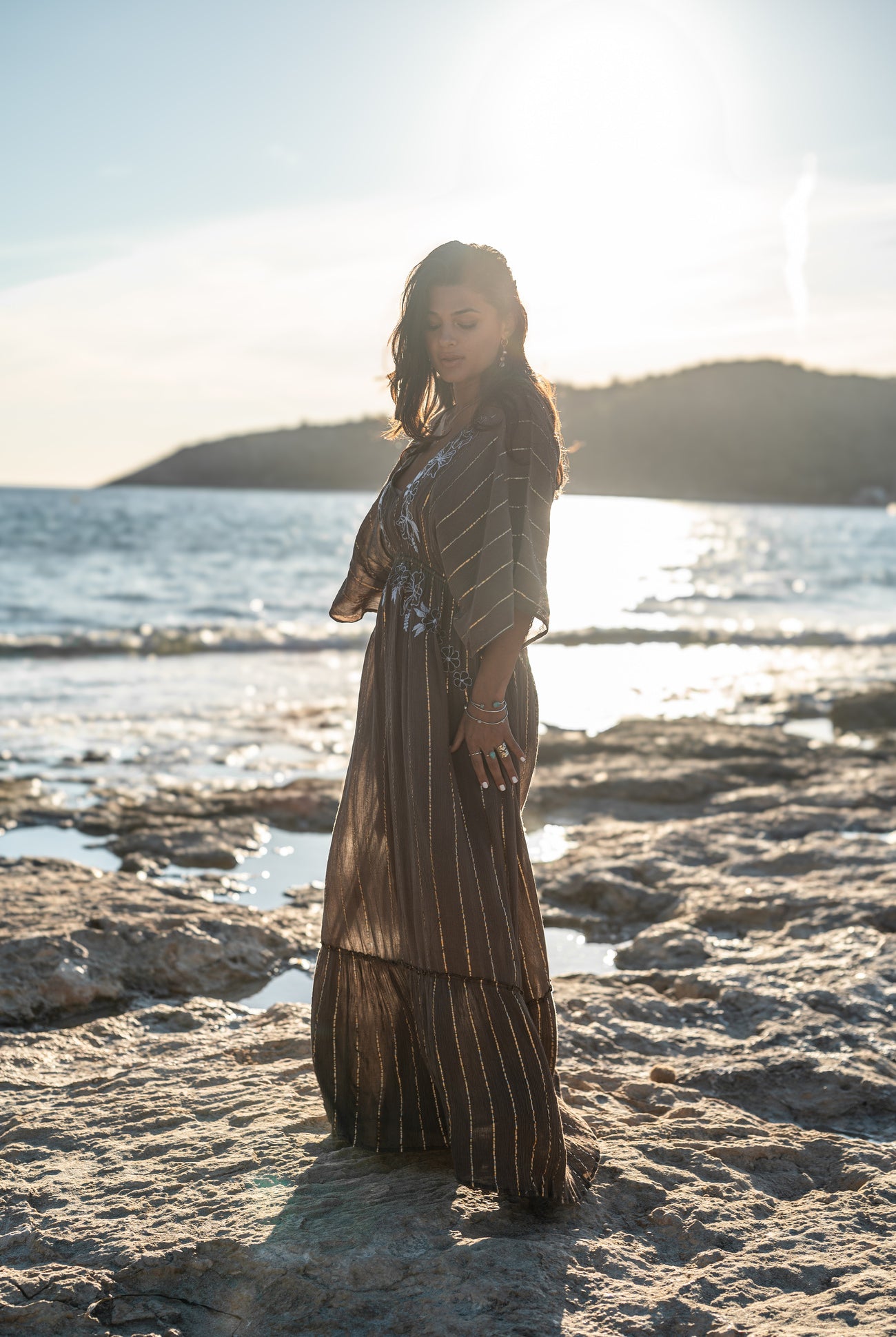 Bohemian jurk in taupe van ibzmode, Brands of Ibiza