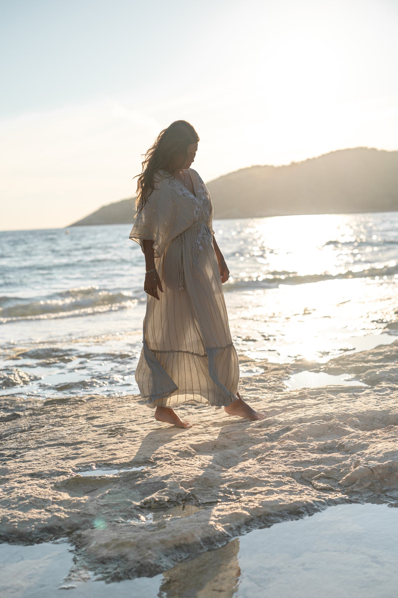 Bohemian jurk in sand van ibzmode, Brands of Ibiza