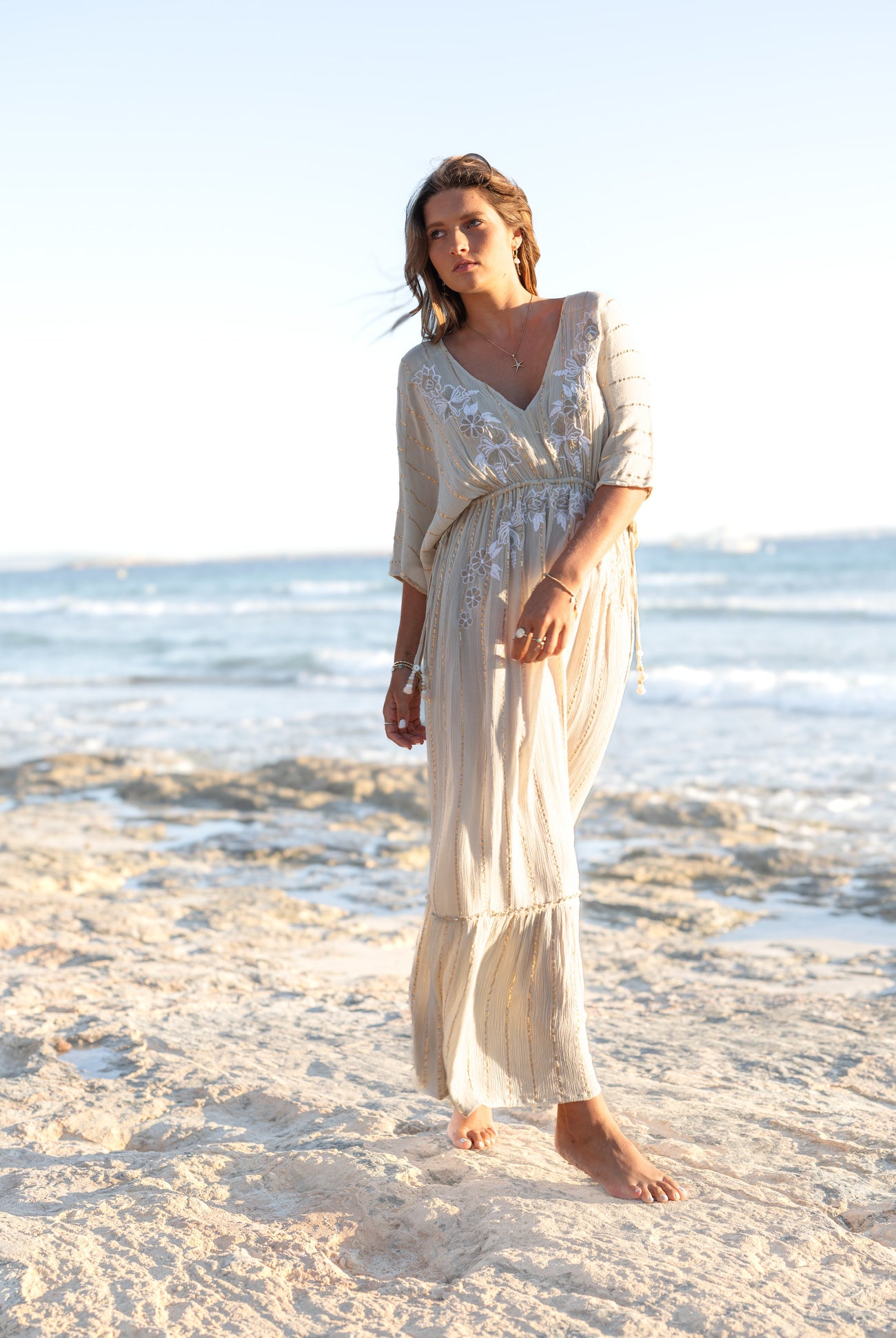 Bohemian jurk in sand van ibzmode, Brands of Ibiza